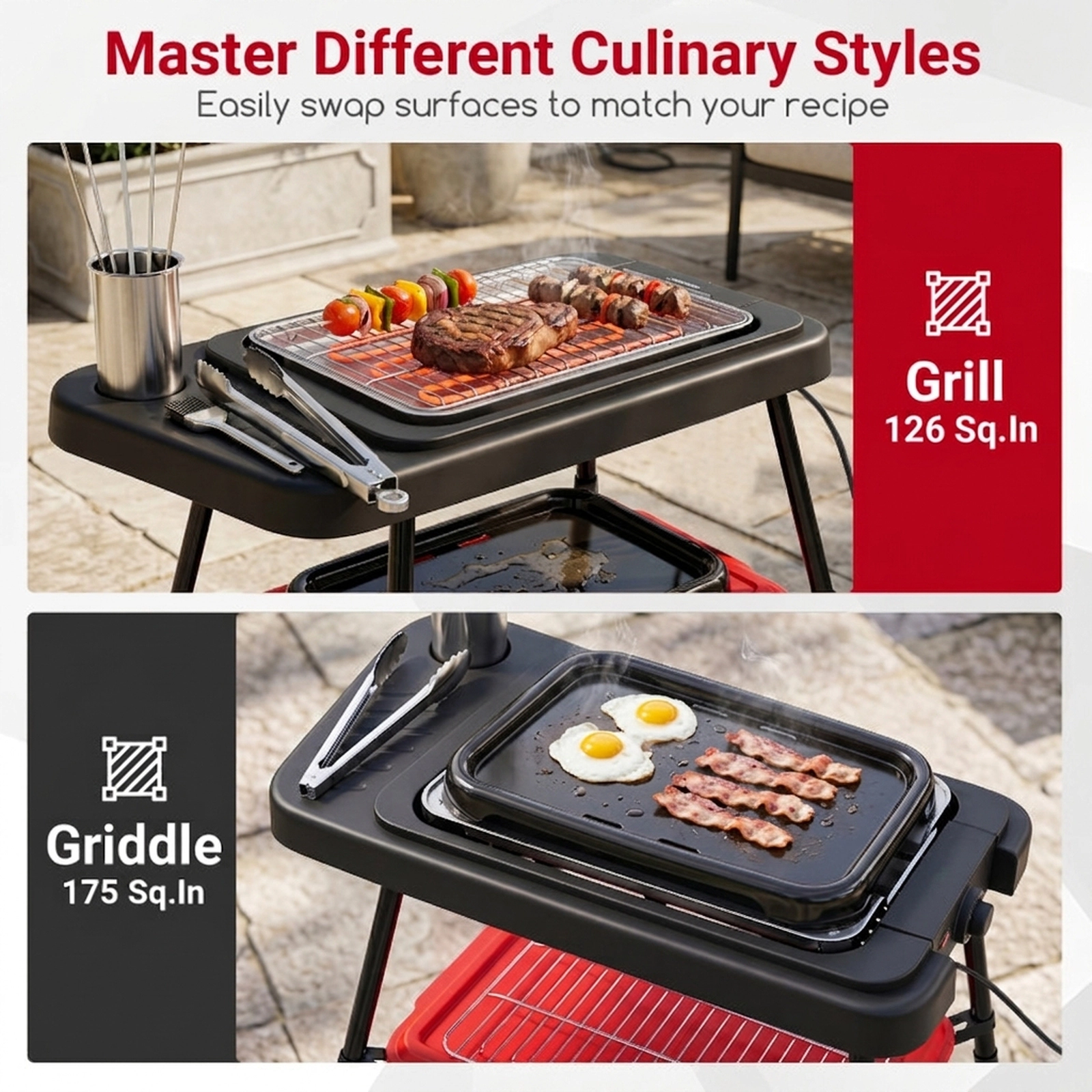SUGIFT 1500W 2-in-1 Electric Grill and Griddle with Detachable Stand