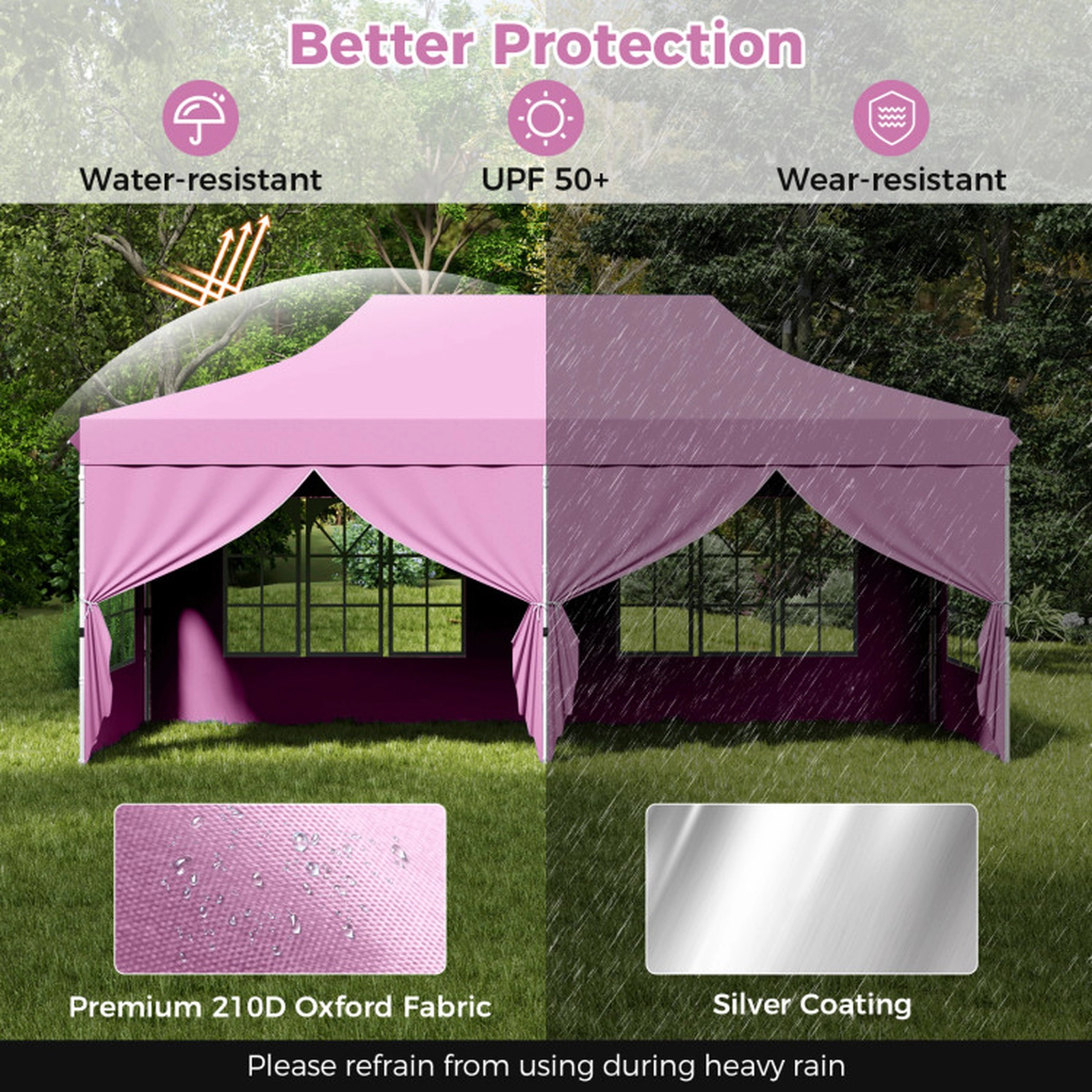 SUGIFT Pink 10-ft by 20-ft 3-Level UPF50+ 210D Oxford Pop Up Canopy Tent with 6 Sidewalls and Windows