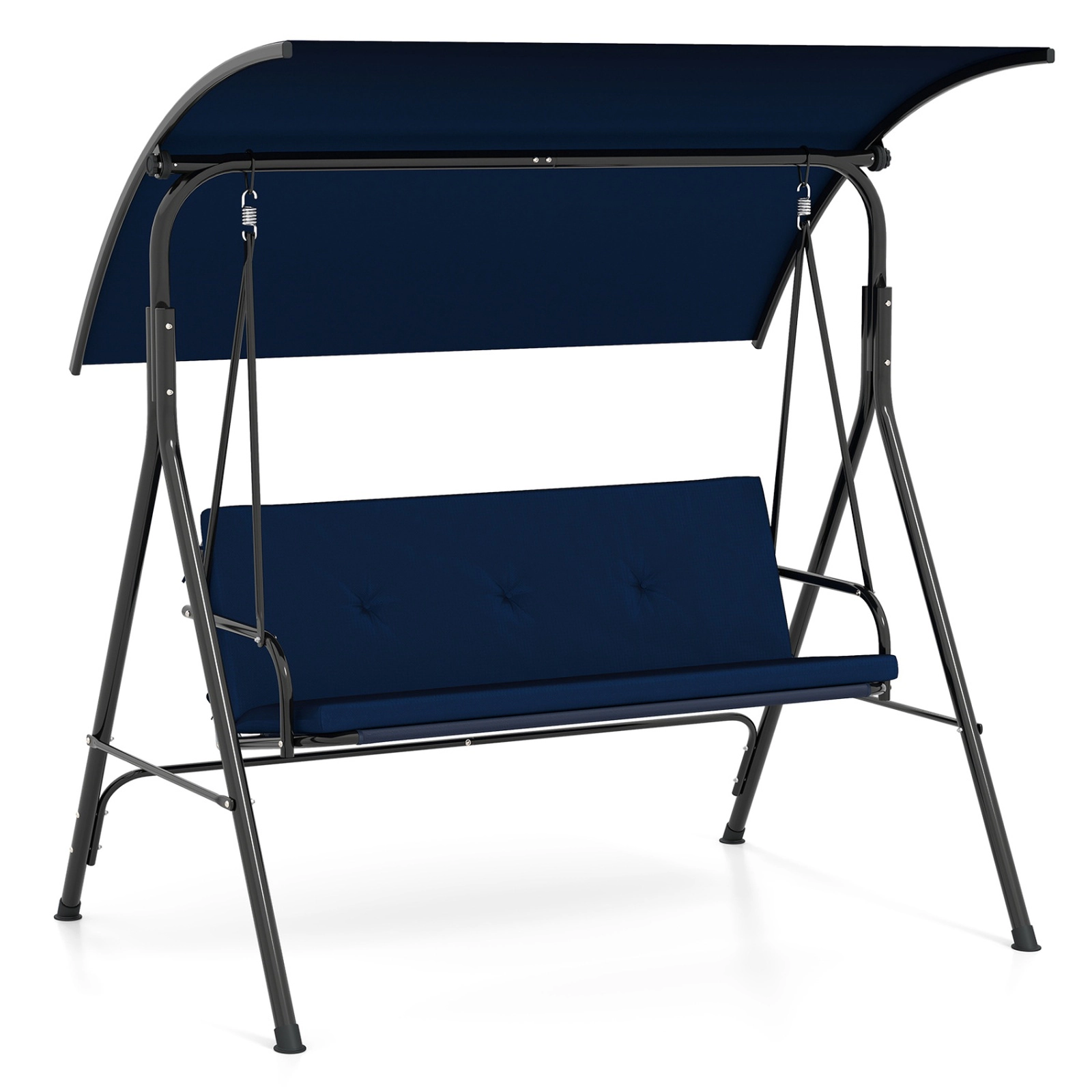 SUGIFT Patio Swing Chair with Adjustable Canopy and Removable Cushion Metal Frame 800-lb Capacity 2-Person Navy