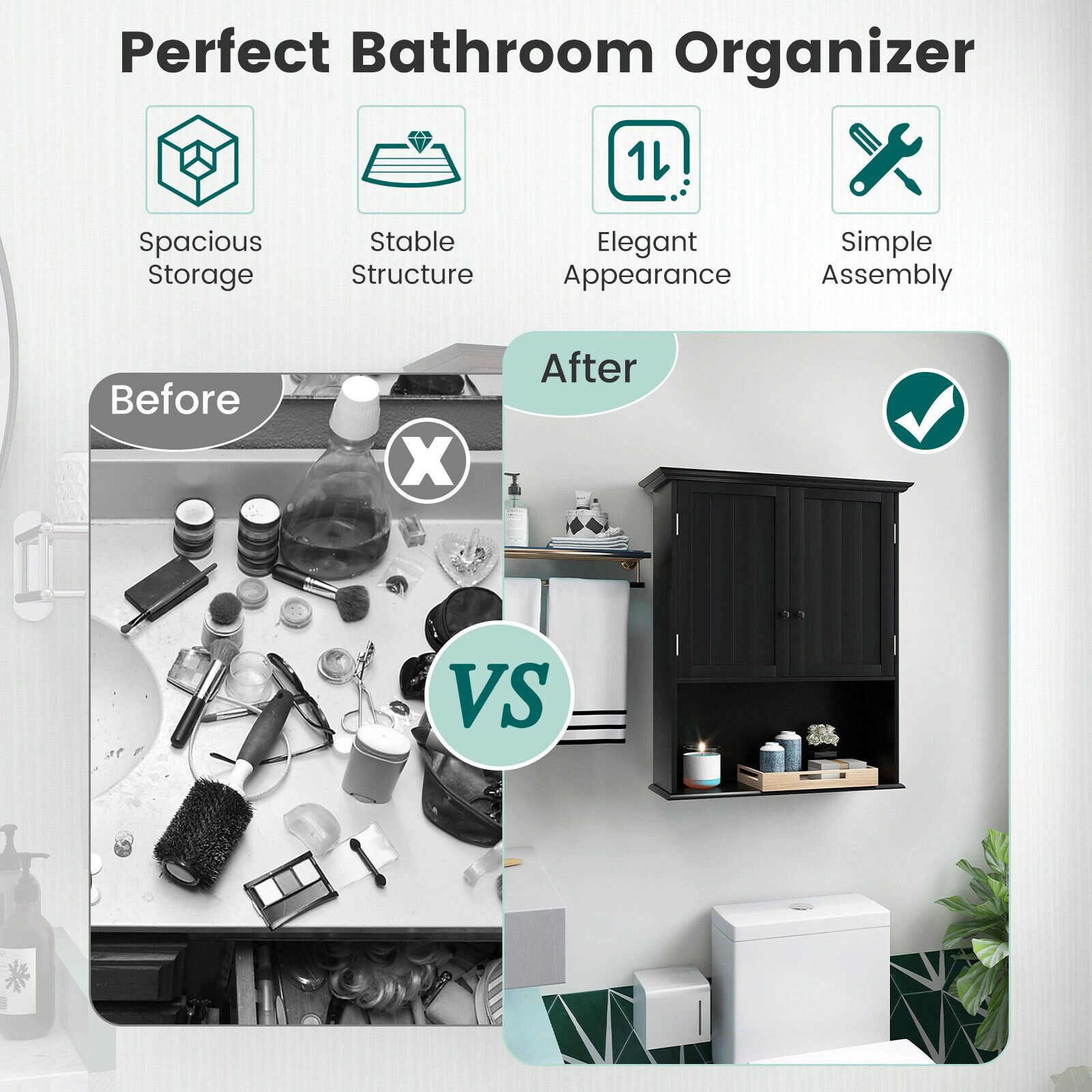 SlickBlue Freestanding Bathroom Cabinet with MDF Storage Shelves