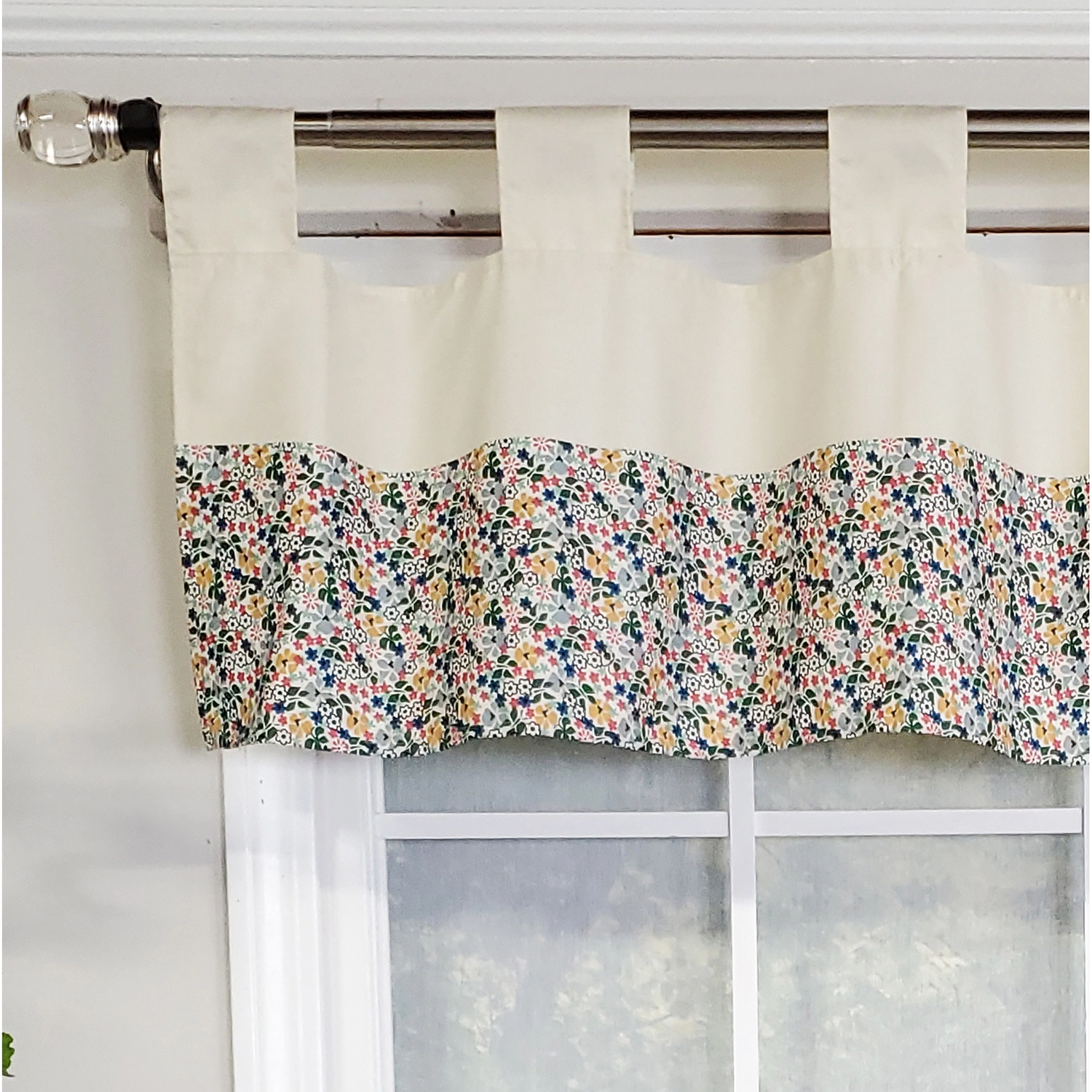 RLF Home 4" Top Tab High Quality Fabric Petite flower Tab Valance for Windows 50" x 15" Multi