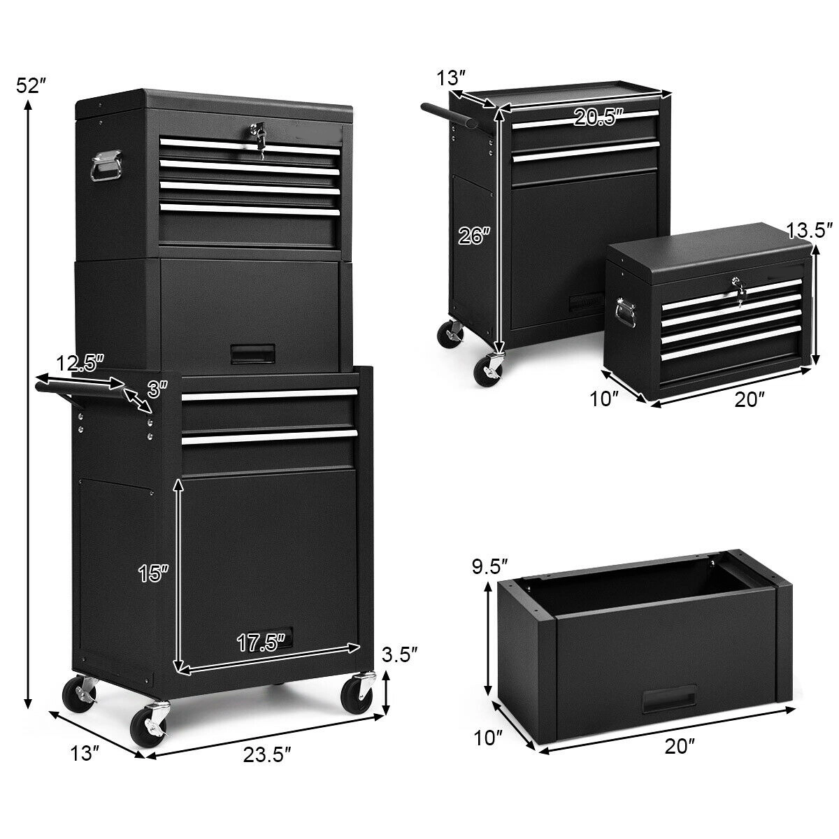 SUGIFT 6-Drawer Tool Chest with Heightening Cabinet 200-lb Capacity Black