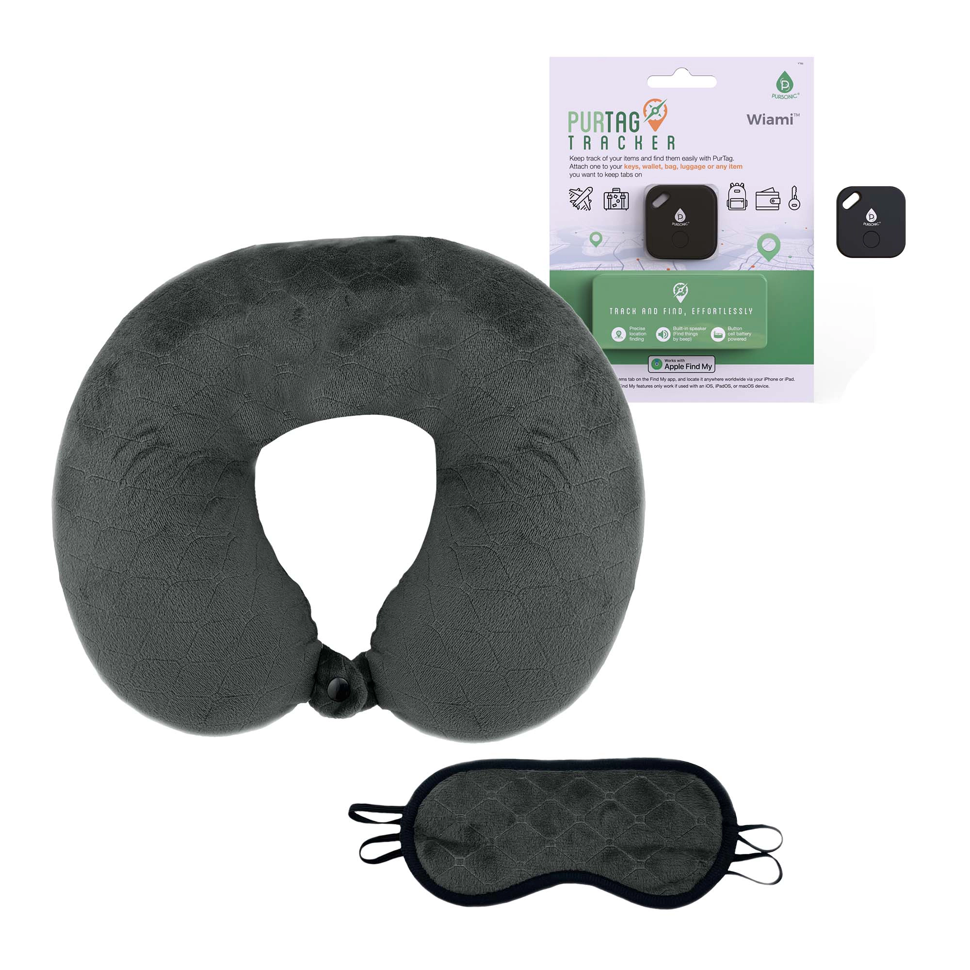 Pursonic Unisex Travel Comfort Bundle with Memory Foam Pillow, Sleep Mask & Smart Tracker