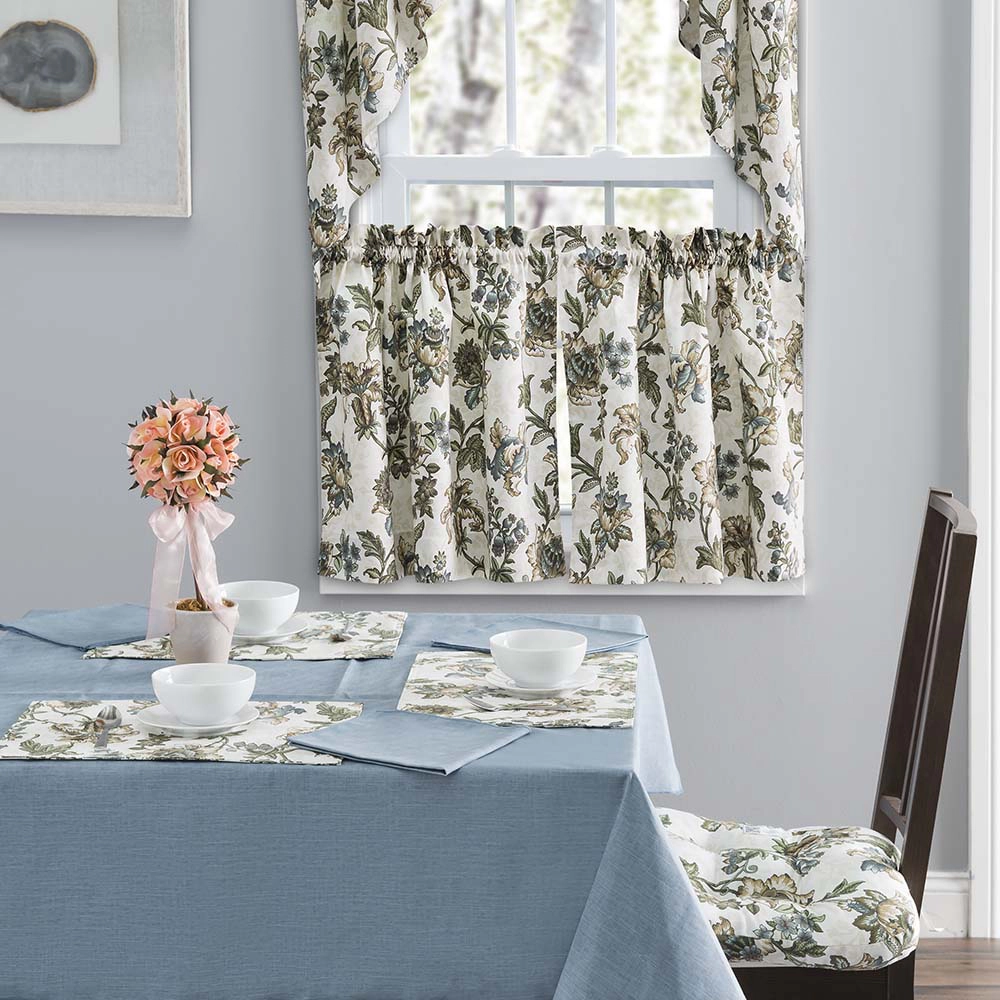 Ellis Curtain Madison Floral Design Printed Ground 1.5 Rod Pocket Tailo Tier