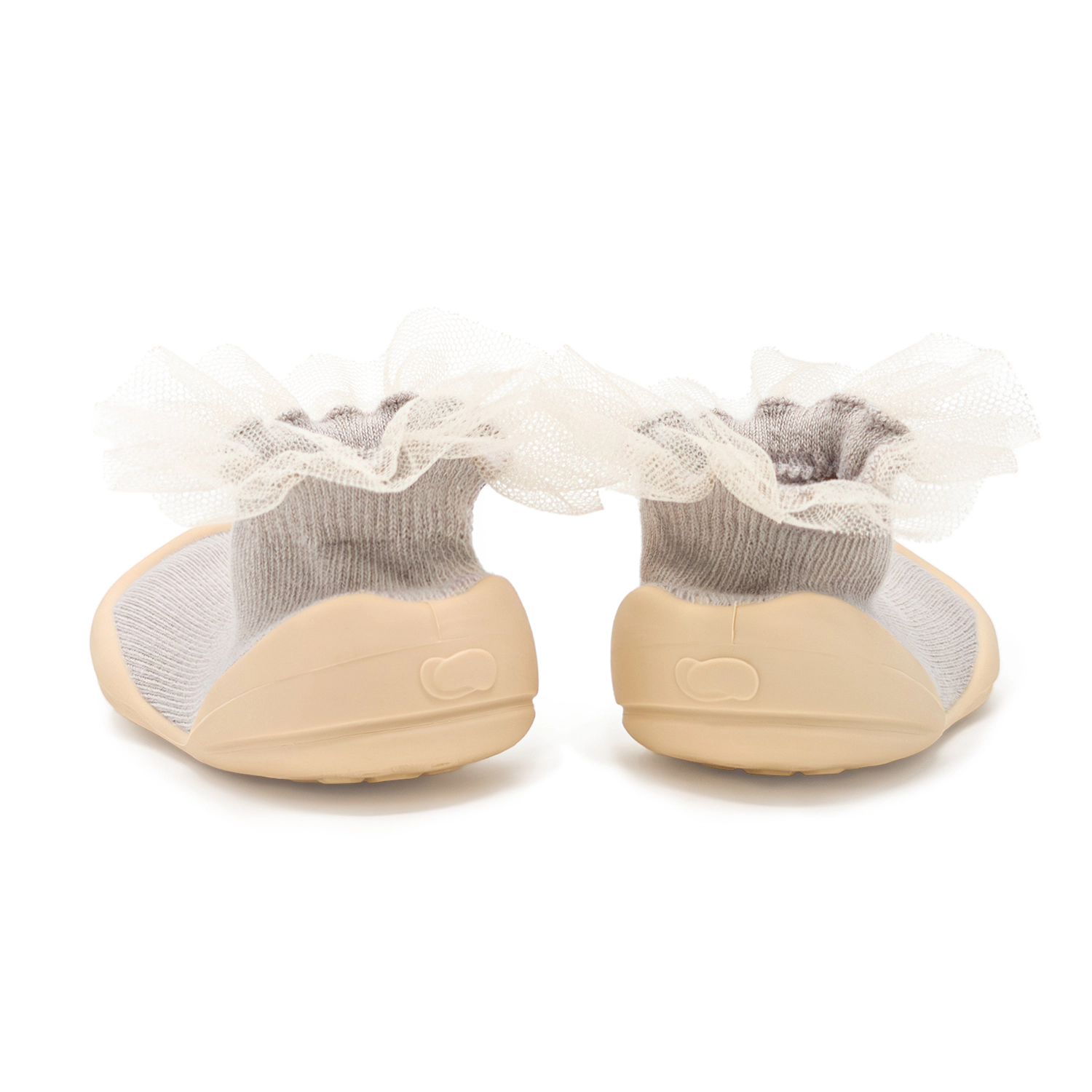 Komuello Toddler Girl First Walk Sock Shoes Lace Trim - Tull Beige