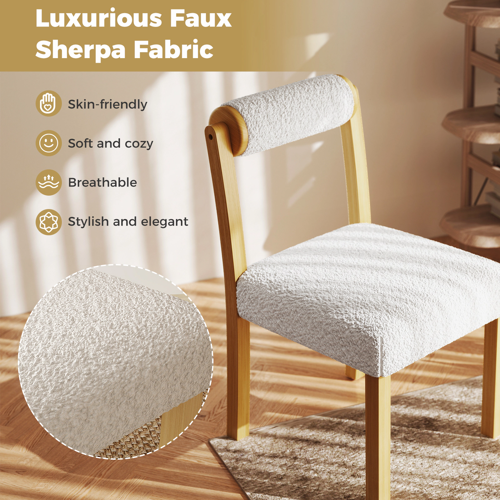 SUGIFT Wooden Dining Chair with Rubber Wood Frame and Cylinder Back Set of 2 330-lb Capacity 34-in Tall Natural White