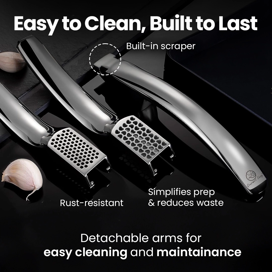 Gourmet Easy Garlic Press No Need to Peel, Stainless Steel Garlic Mincer