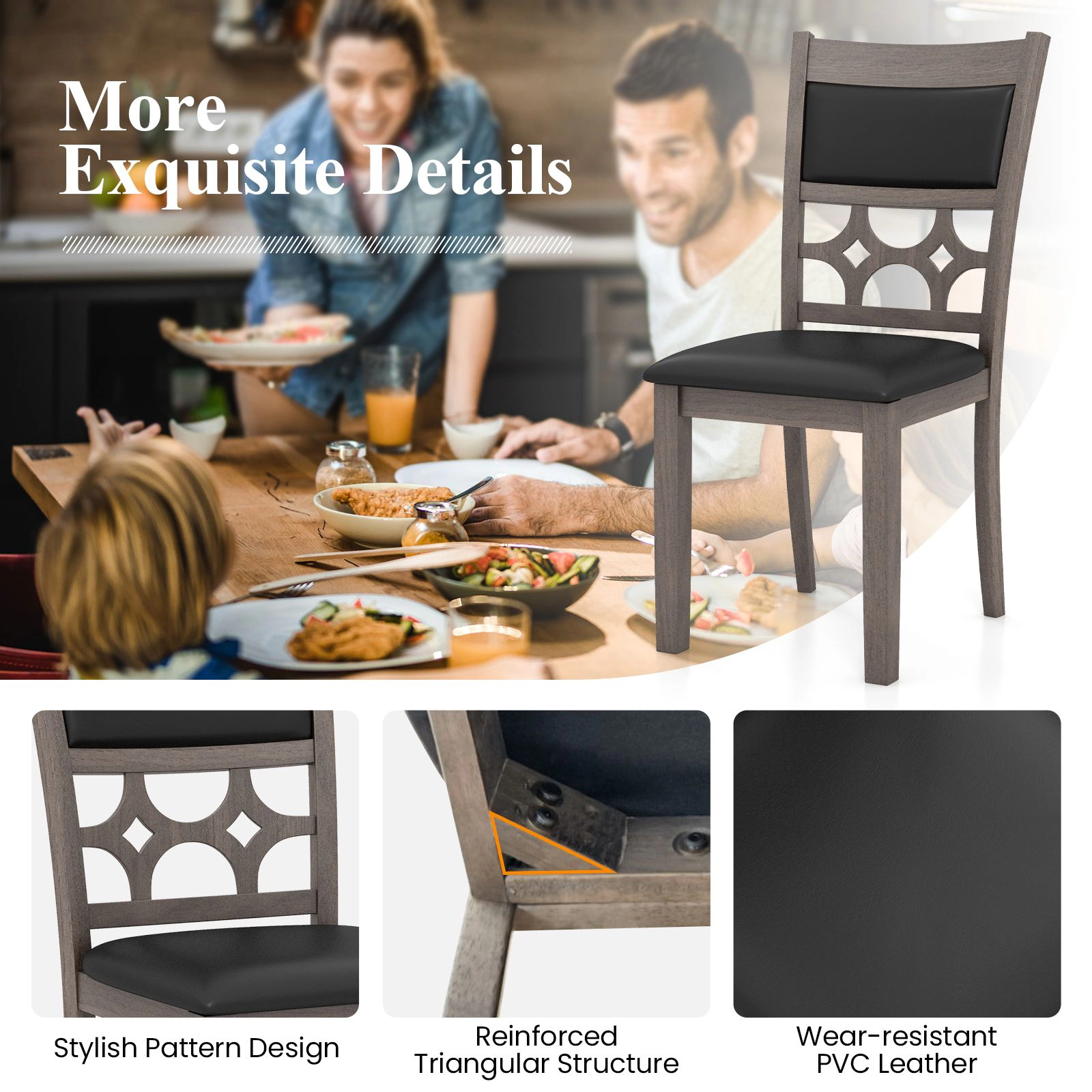 SlickBlue Farmhouse Dining Chairs Set of 2, Padded Seat, Cappuccino