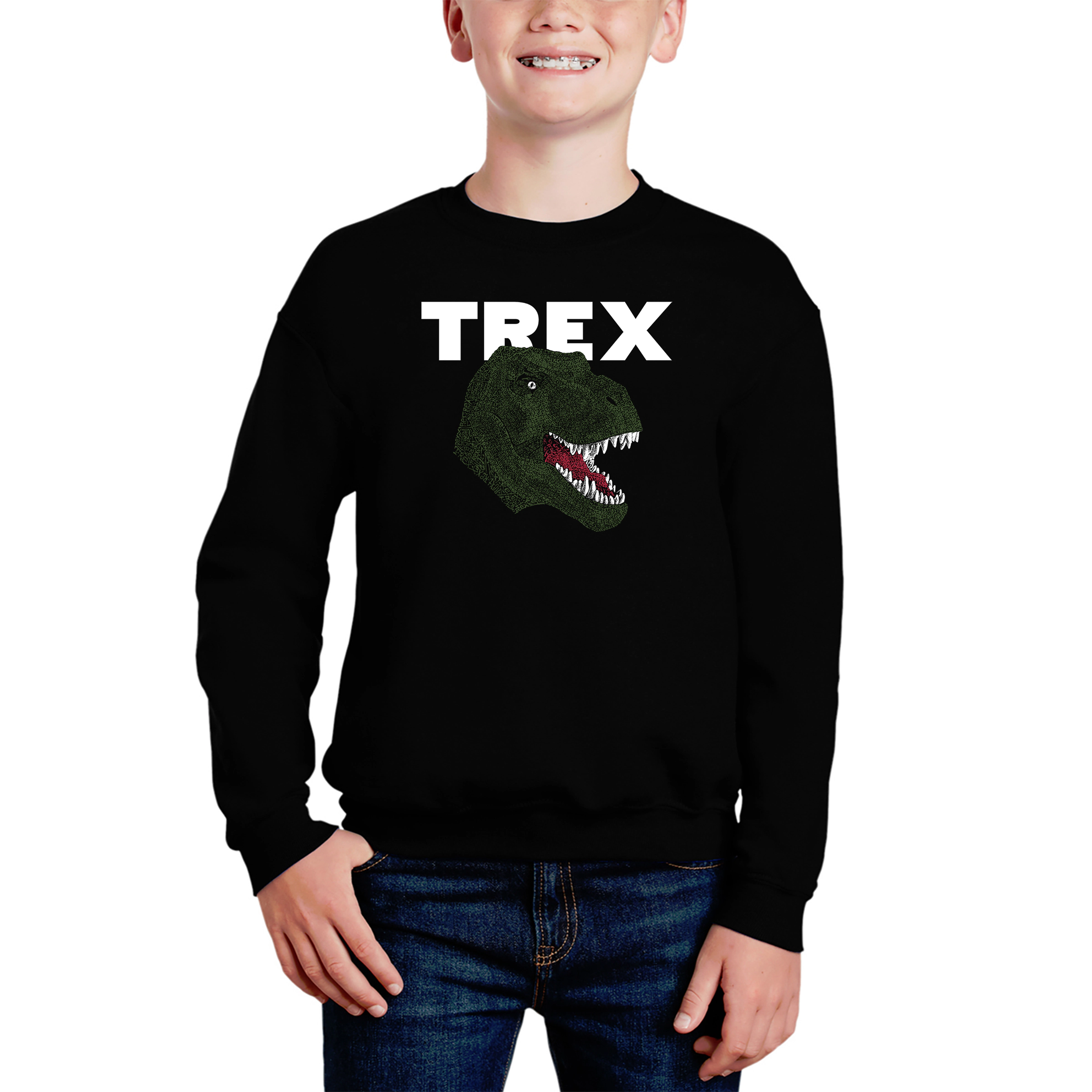 LA Pop Art Boy's Word Sweatshirt - T-rex Head
