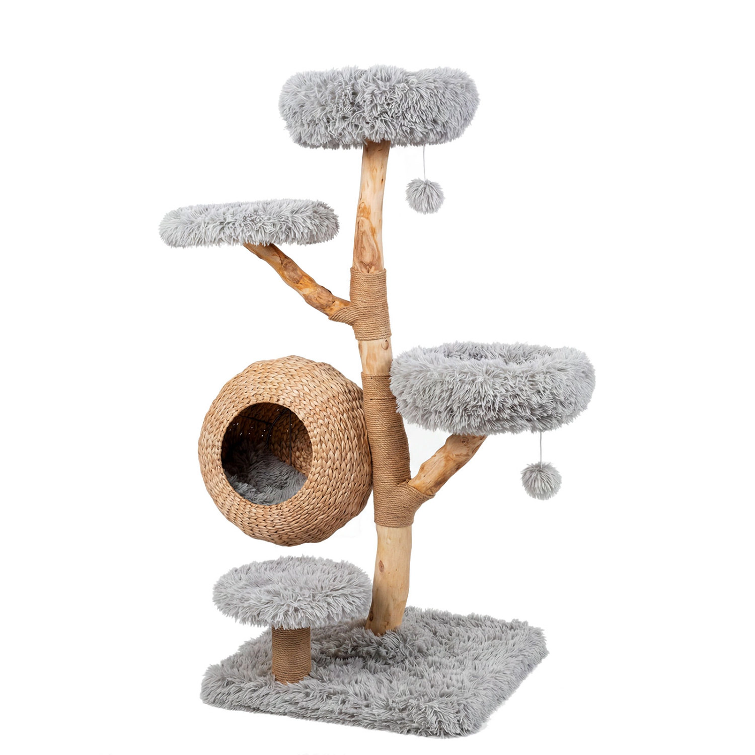 SUGIFT 52.7-in Gray 5-Tier Wooden Cat Tree Tower with Handwoven Condo and Jute Posts 23.2-in Square Base