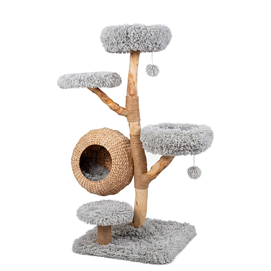 SUGIFT 52.7-in Gray 5-Tier Wooden Cat Tree Tower with Handwoven Condo and Jute Posts 23.2-in Square Base