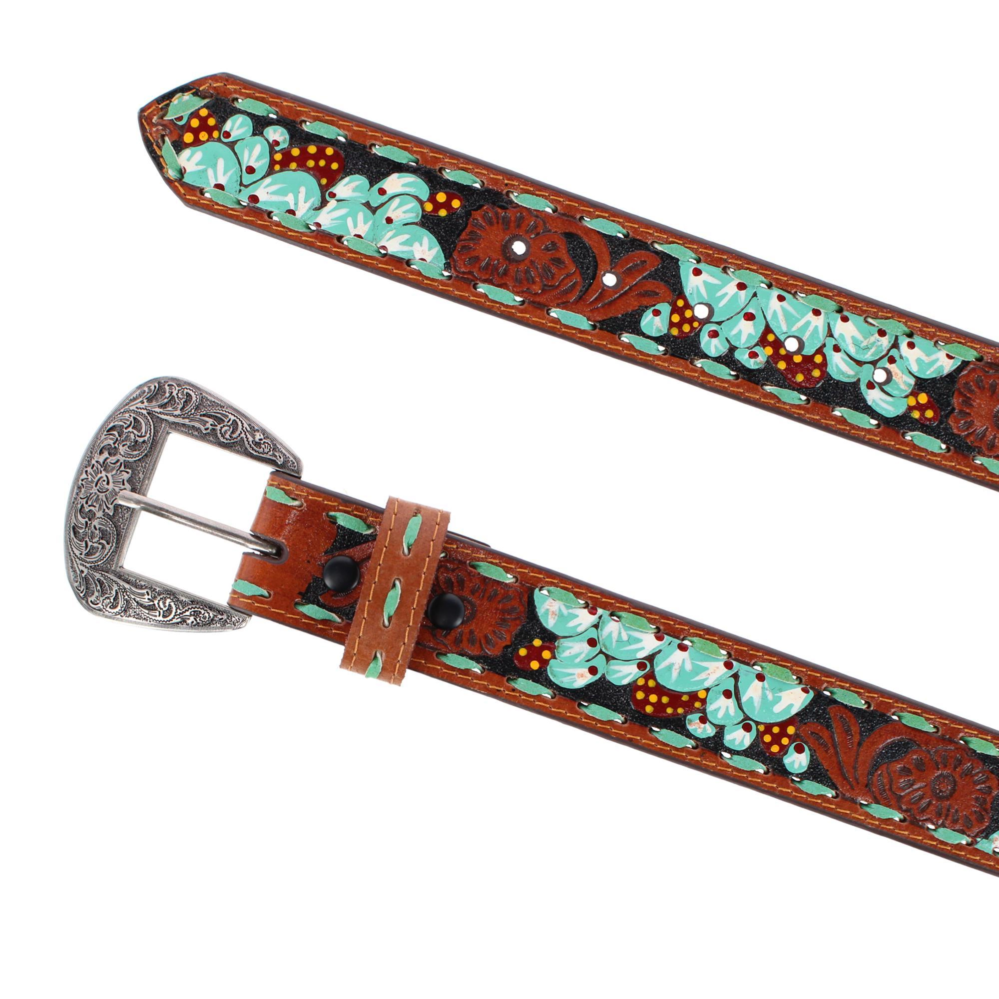 Roper Women's 1.5 Inch Floral Tooled and Hand Painted Leather Belt