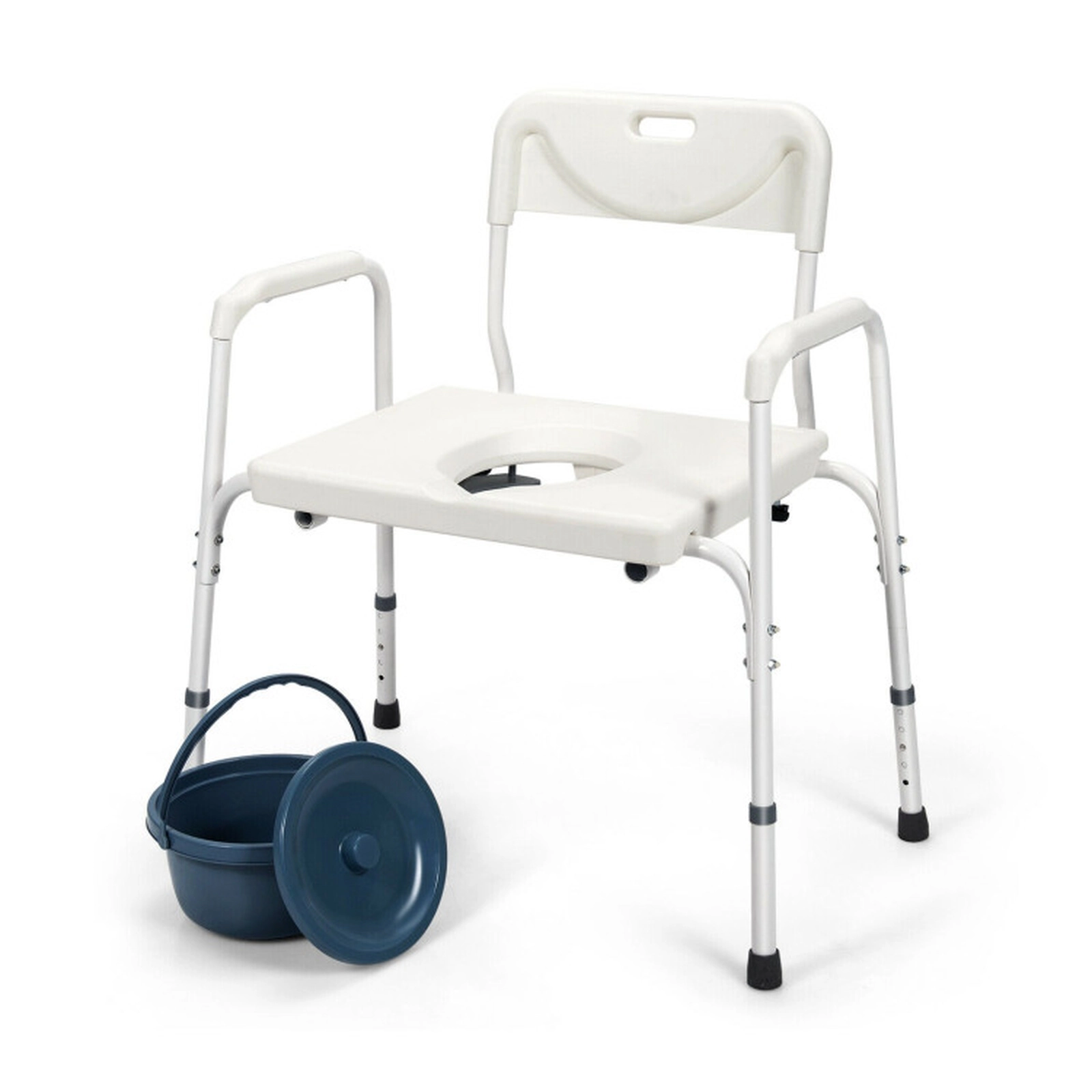 SUGIFT 3-in-1 Bedside Commode Portable Toilet Chair Bench 300-lb Capacity Adjustable Height White