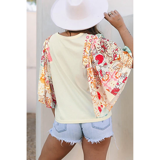 Threaded Pear Women's Sariyah Floral Half Batwing Sleeve Blouse