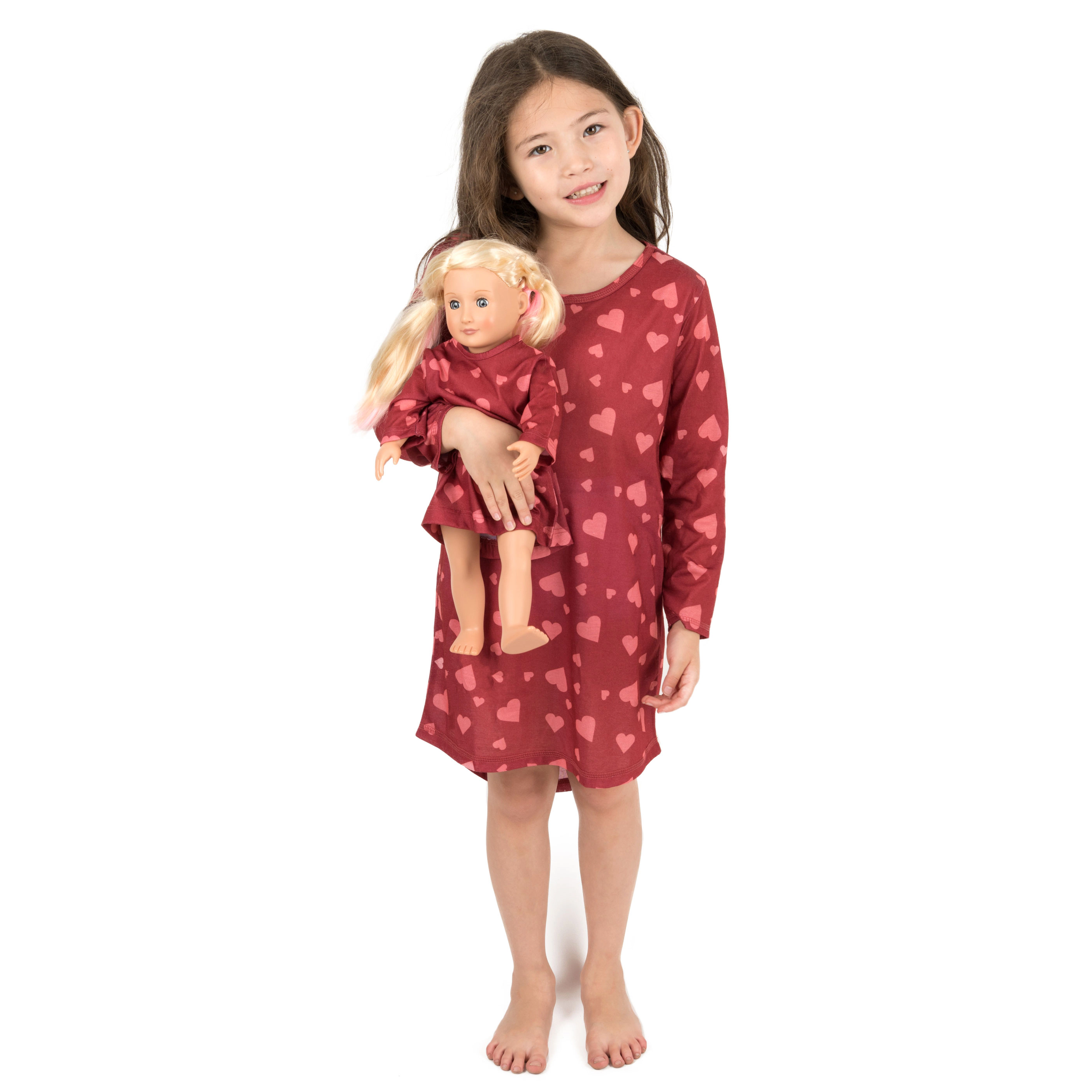 Leveret Girl & Doll Matching Valentine Hearts Long Sleeve Nightgown Set
