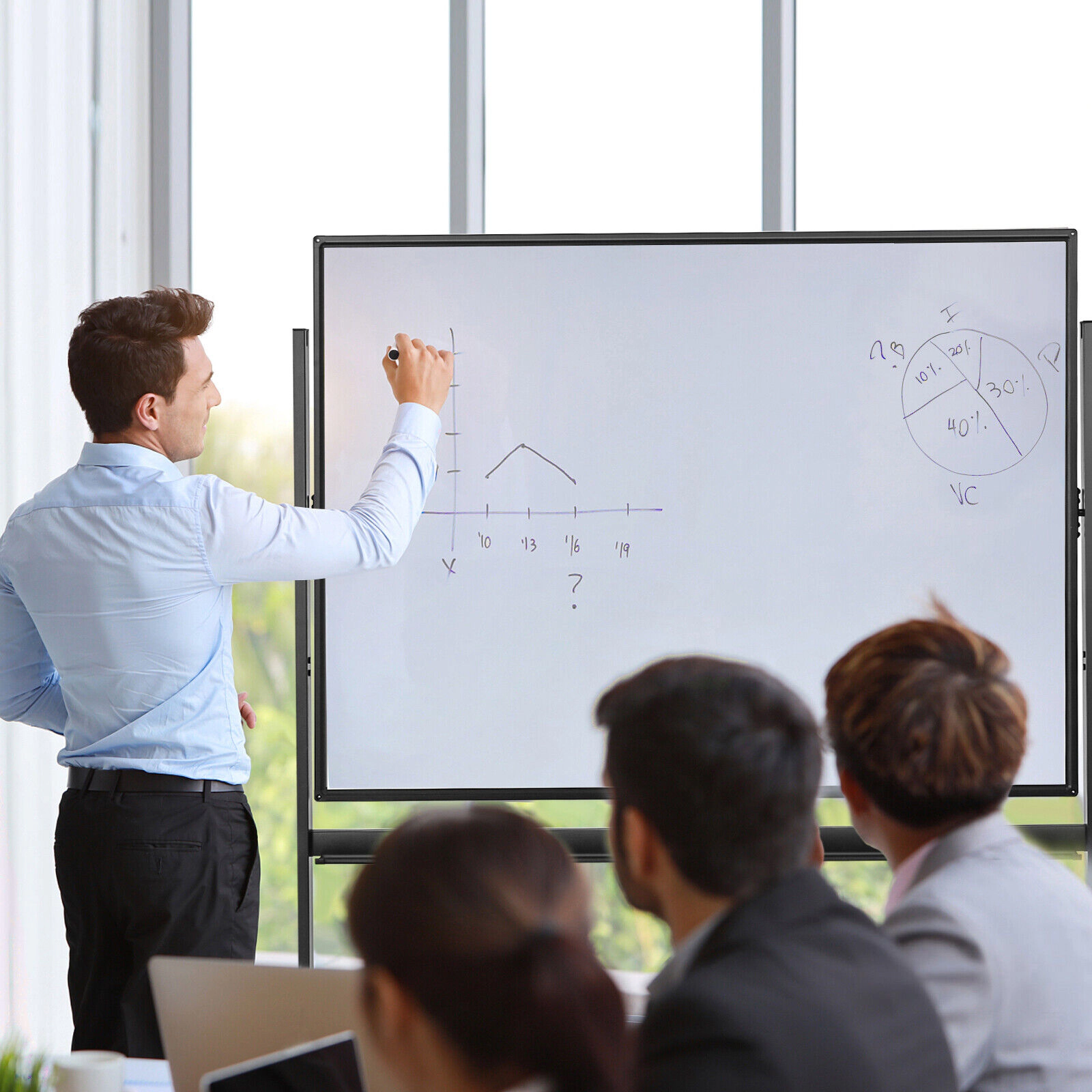 SUGIFT 48-in x 36-in Magnetic Double-Sided Reversible Dry Erase Board 50-in x 21.5-in x 63-in 4 Wheels White