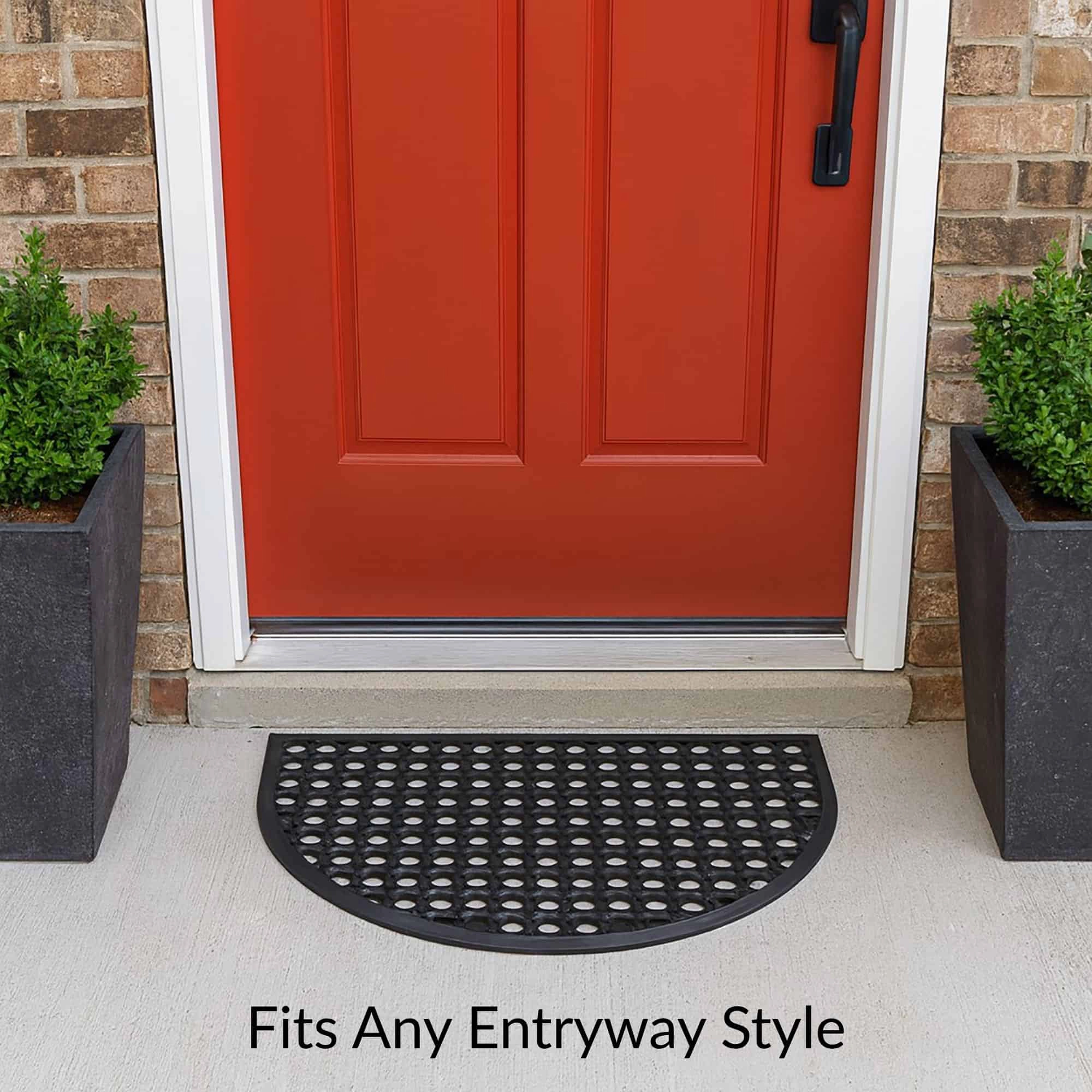 Evideco French Home Goods Black Half Moon Rubber Doormat 23.5 x 15.75 Inches