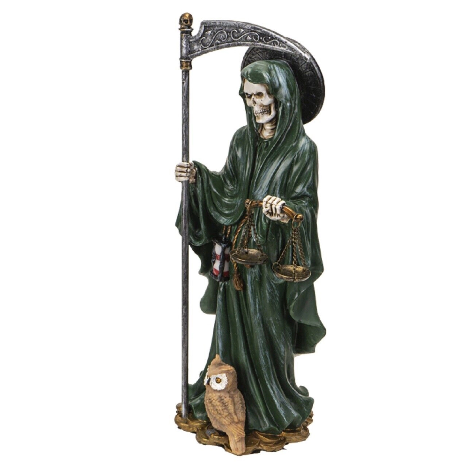 Pacific Giftware Santa Muerte Green Gown with Scale Figurine Death 10 Inch