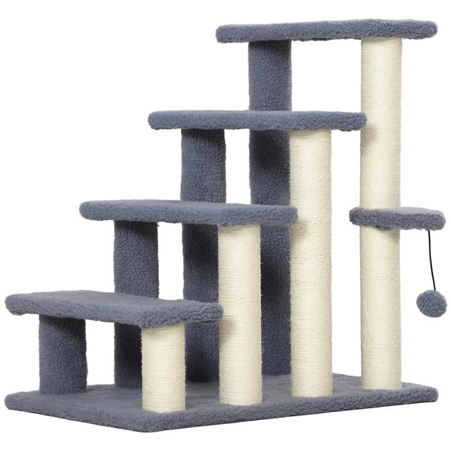 212 Main Paw Hut 4 Levels Cat Steps with Scratching Posts for High Bed, Sofa - Gray