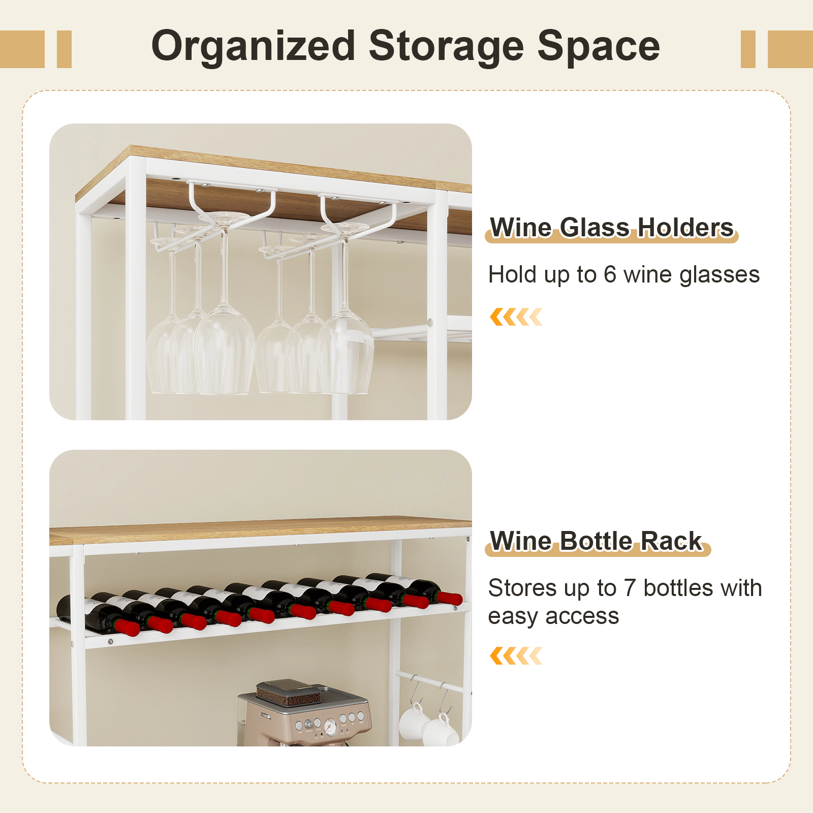 Glintex 55-Inch Sideboard with LED Lights 4 Fabric Drawers and Wine Rack