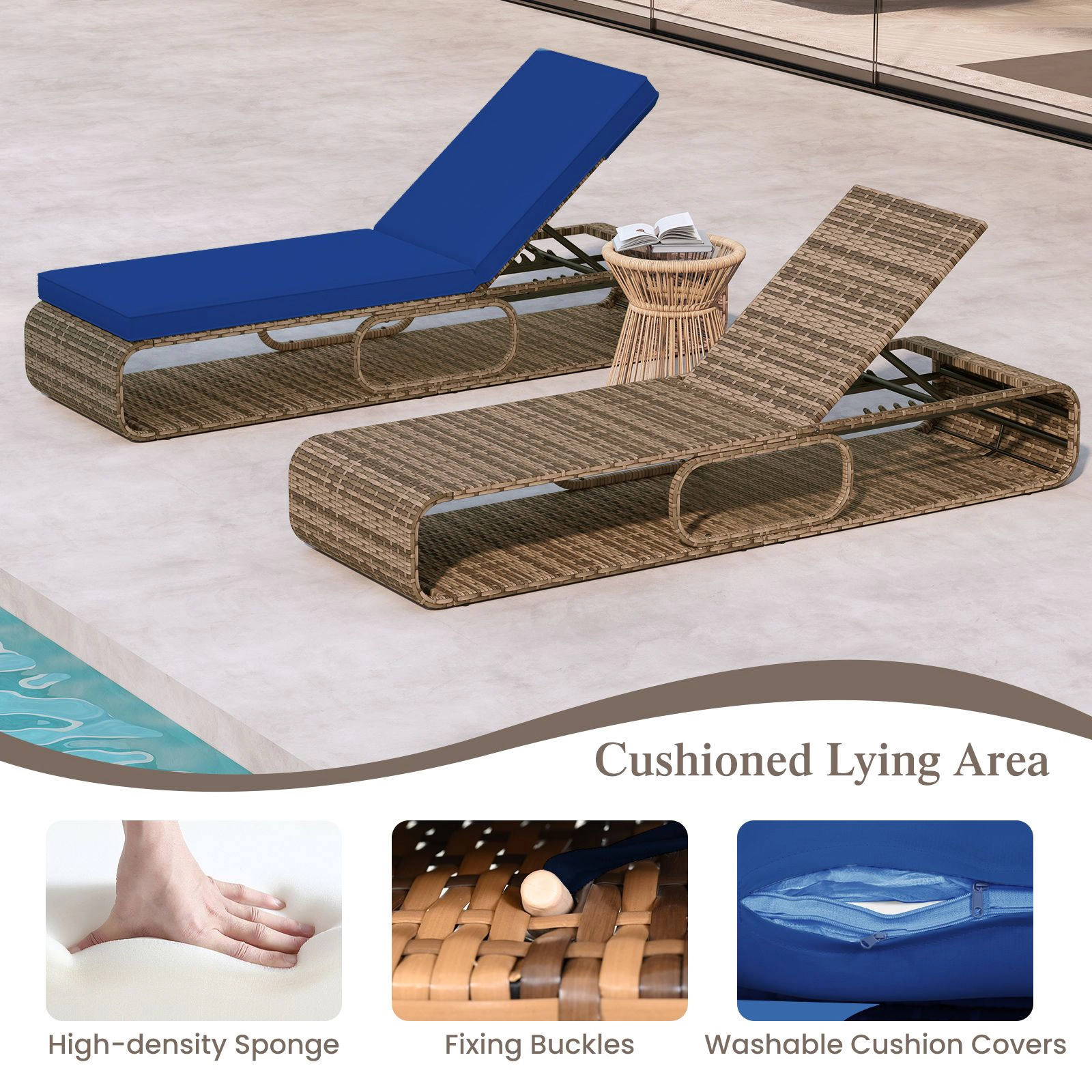SlickBlue PE Rattan Chaise Lounge with Adjustable Backrest and Storage