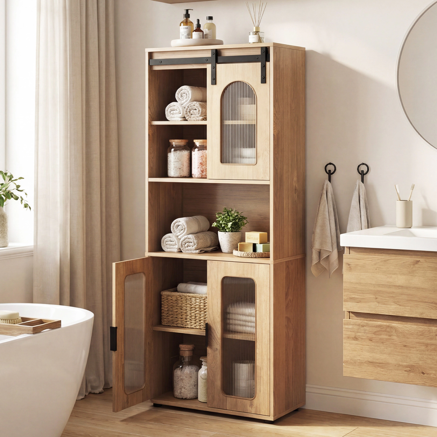 SlickBlue Tall Storage Cabinet with Sliding Barn Door & Double Doors