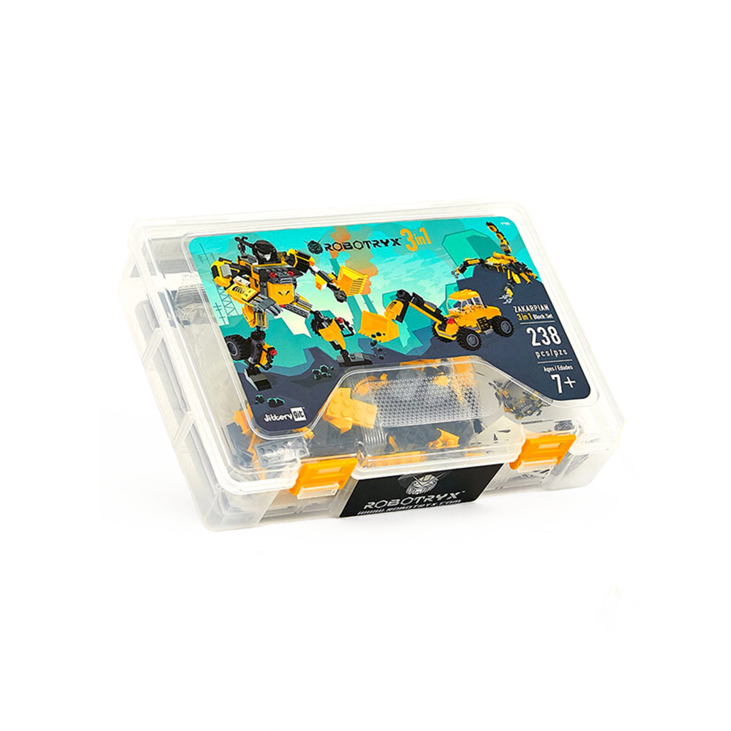 Robotryx Kids Zakarpian 3-in-1 Construction Robot Set - 238-Piece Yellow Warrior