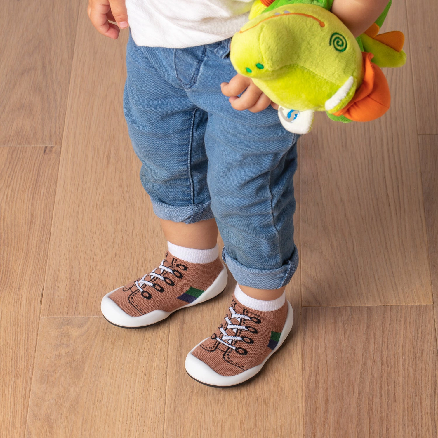 Komuello Toddler Girl Boy First Walk Sock Shoes Runner - Brown