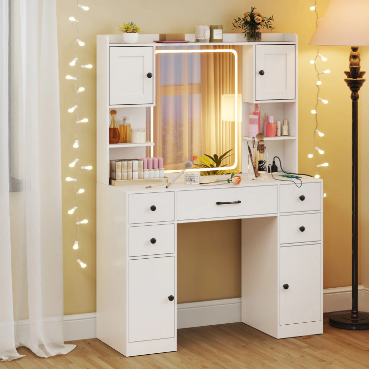 Hivvago Makeup Vanity Desk With Lighted Mirror And Charging Station