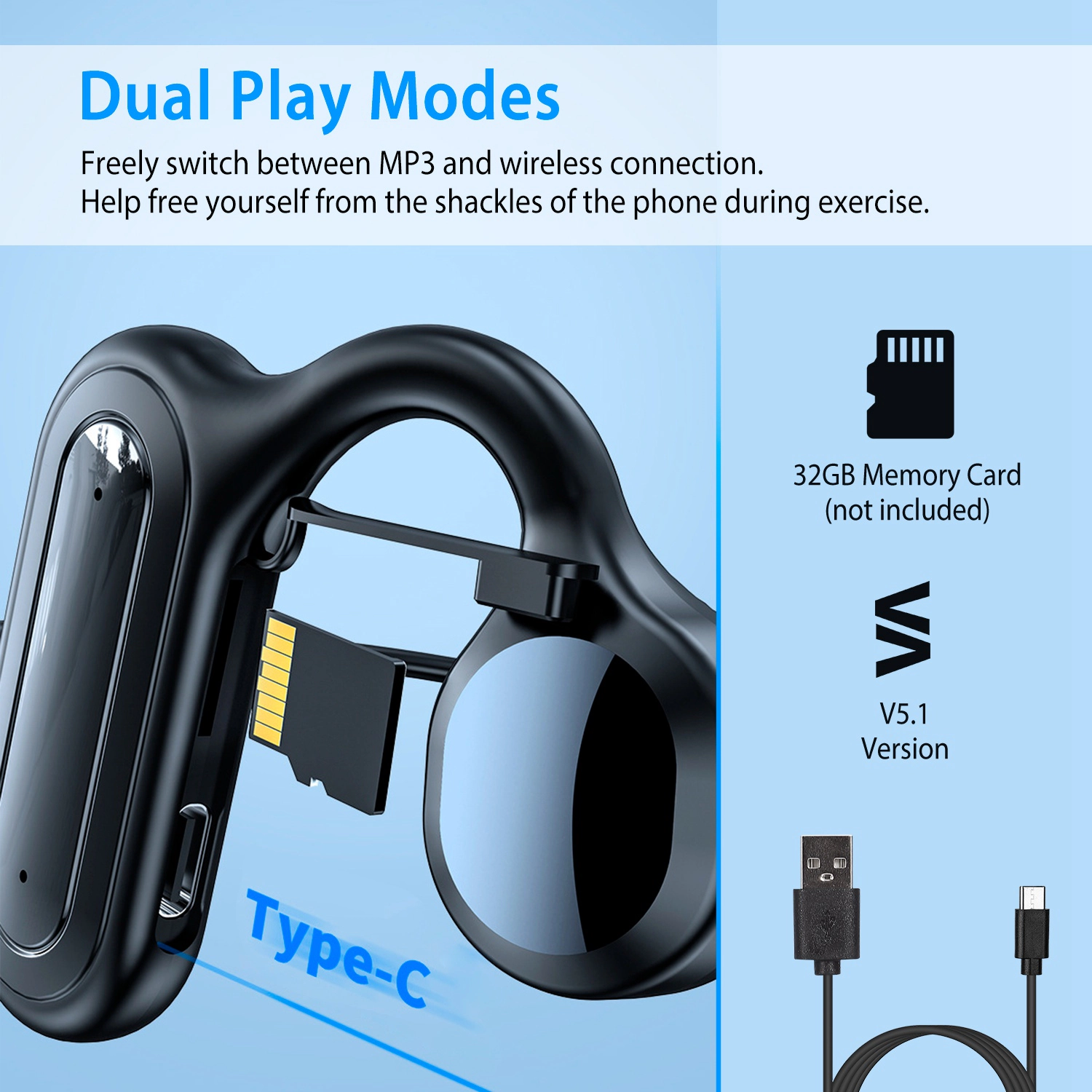 GBruno Wireless Bone Conduction Headphones With Mic