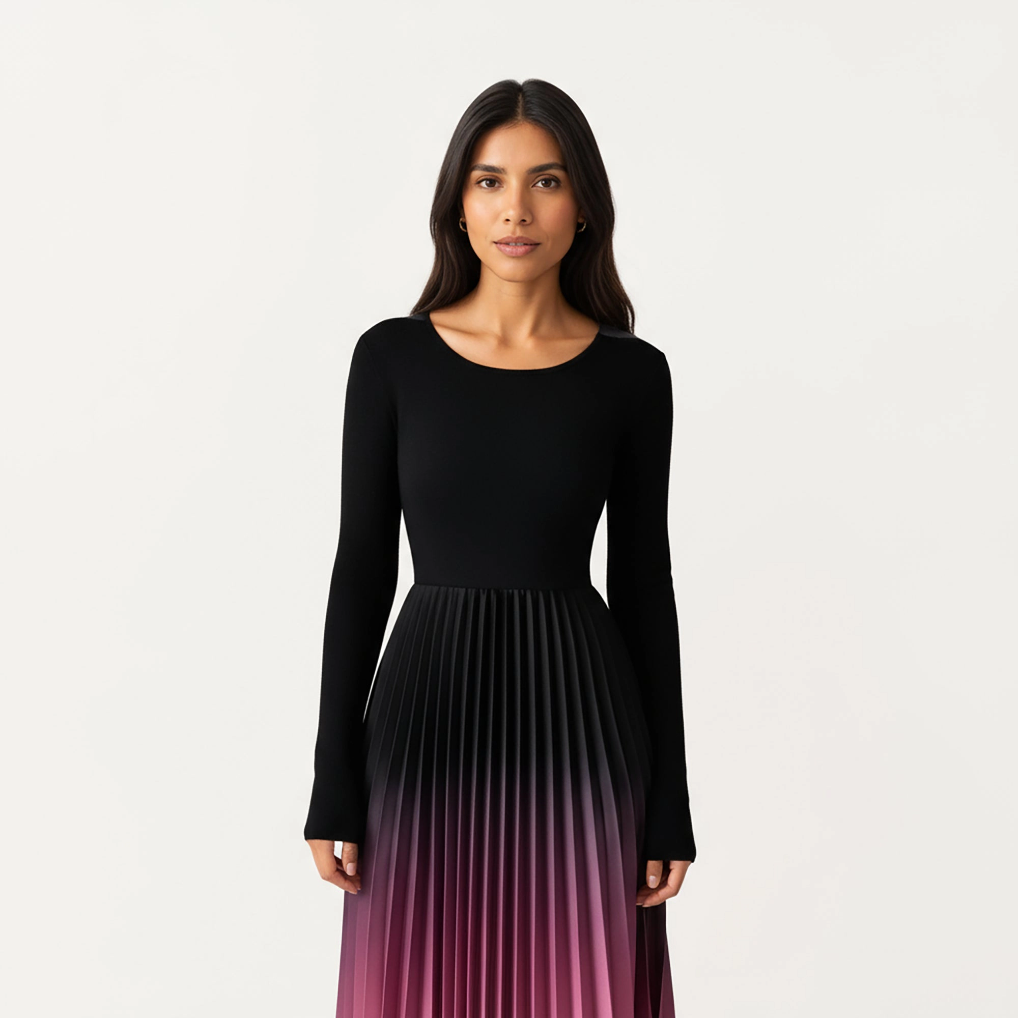 Anna-Kaci Womens Long Sleeve Pleated Ombre Maxi Dress