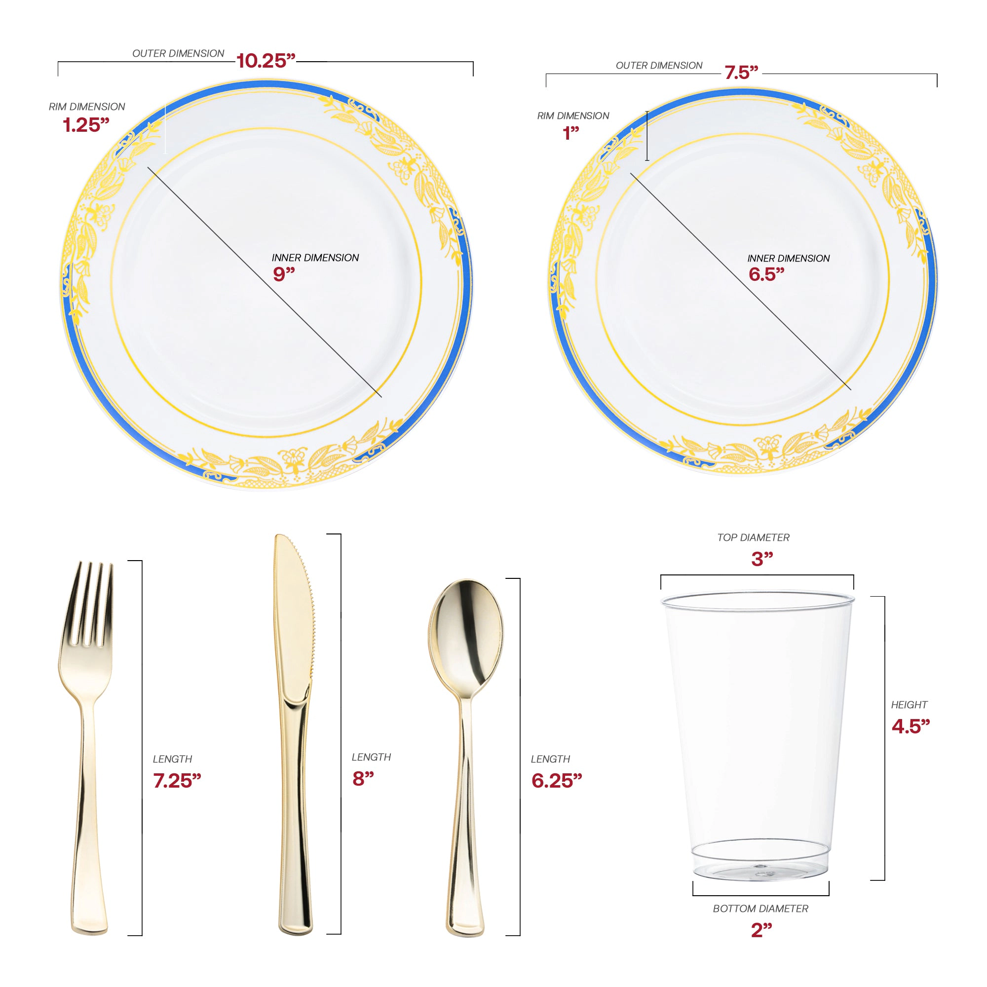 Smarty Had A Party White with Blue and Gold Harmony Rim Plastic Wedding Value Set