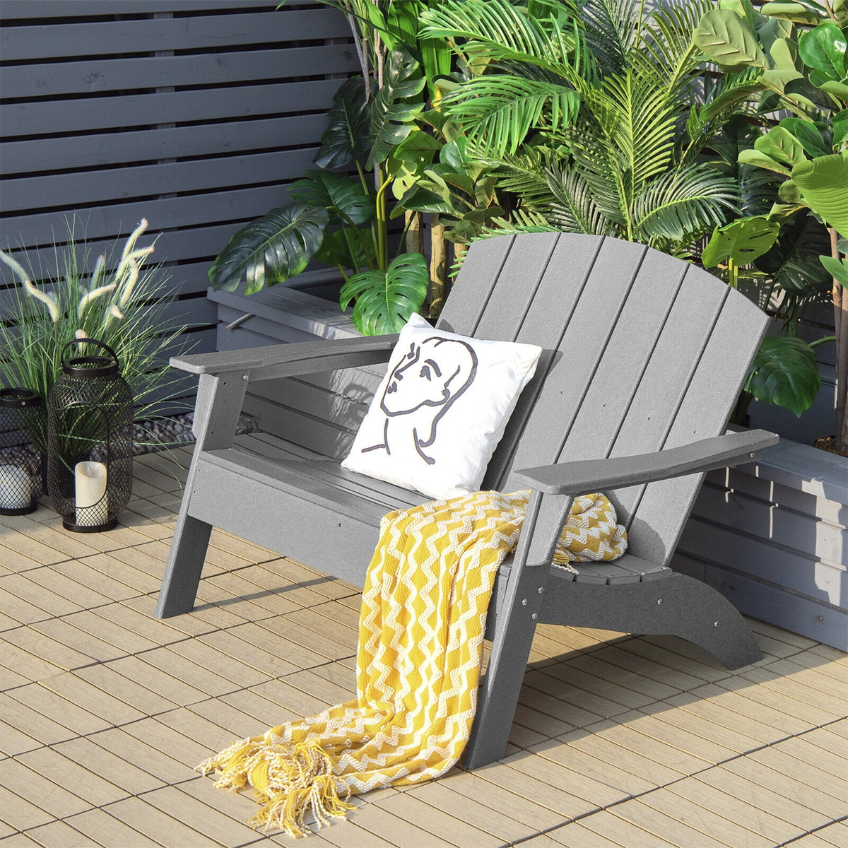 SUGIFT Gray HDPE Adirondack Loveseat Chair with Wide Armrests 49.5-in W 34-in D 34-in H 660-lb Seat Capacity