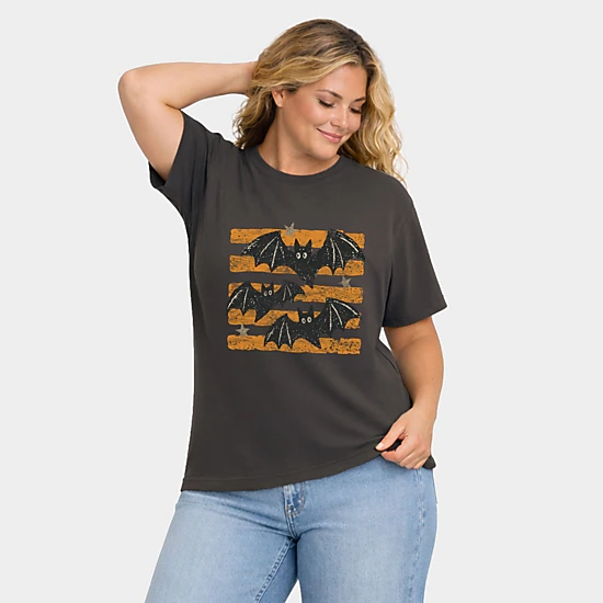 Simply Sage Market - Women's Plus Sized Garment Dyed Graphic T-Shirt - Bats Orange Stripes