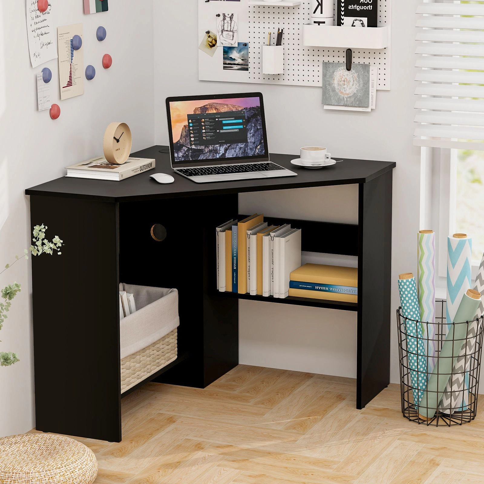 SlickBlue Corner Computer Desk with Storage Shelves