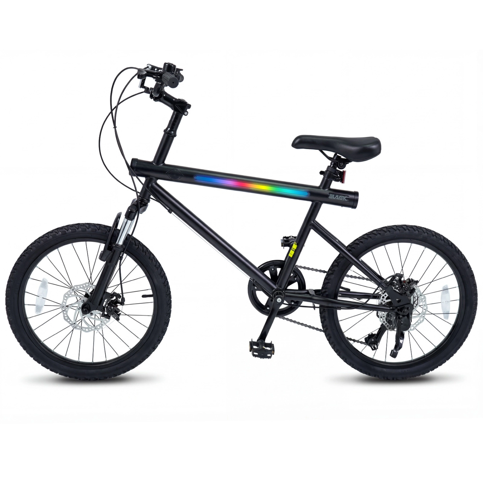 SUGIFT 20-in Silver Teens Kids Bike with LED Lights Stereo Speakers and 6-Speed Shimano Shifting
