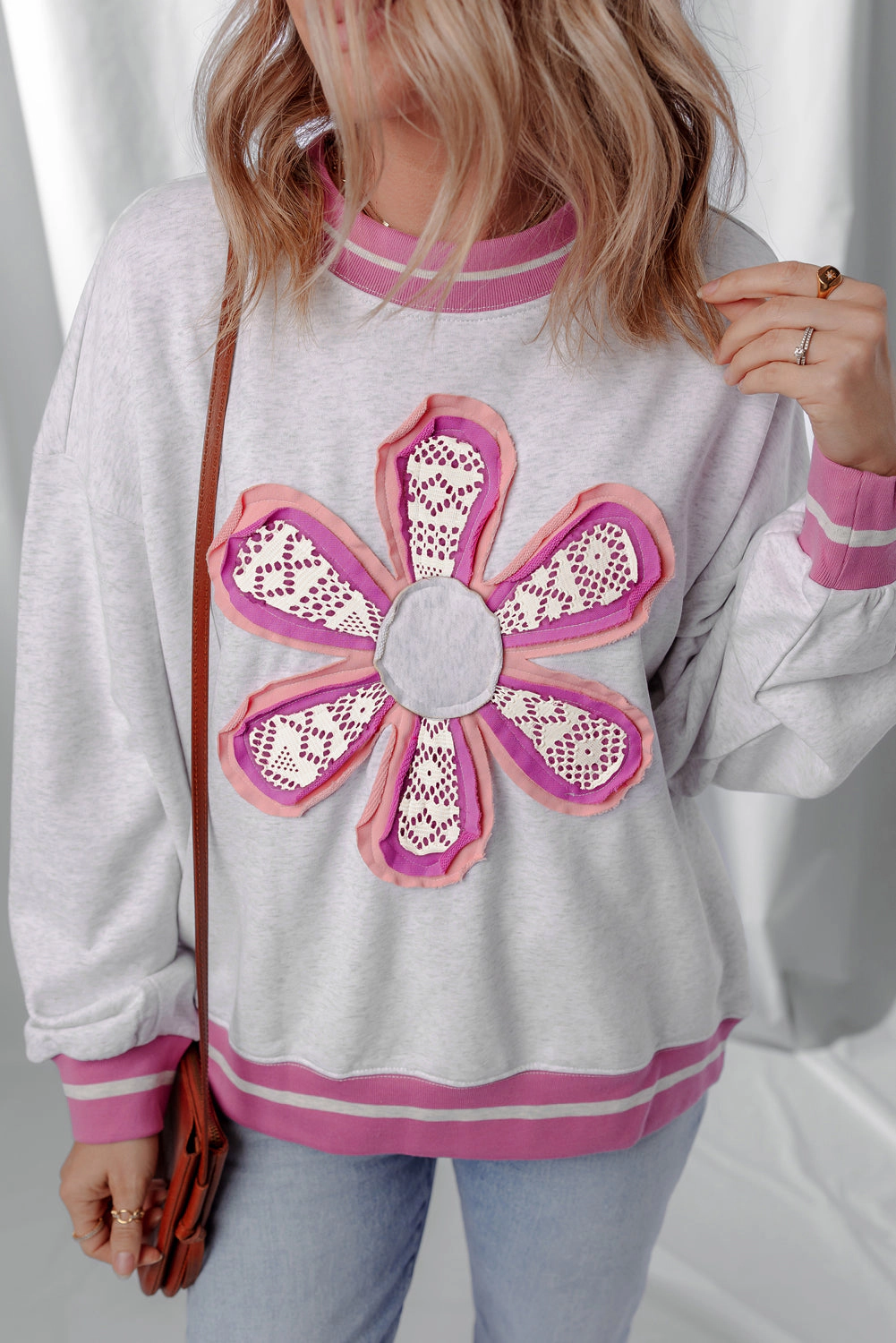 Threaded Pear Women's Caroline Flower Crew Neck Sweatshirt