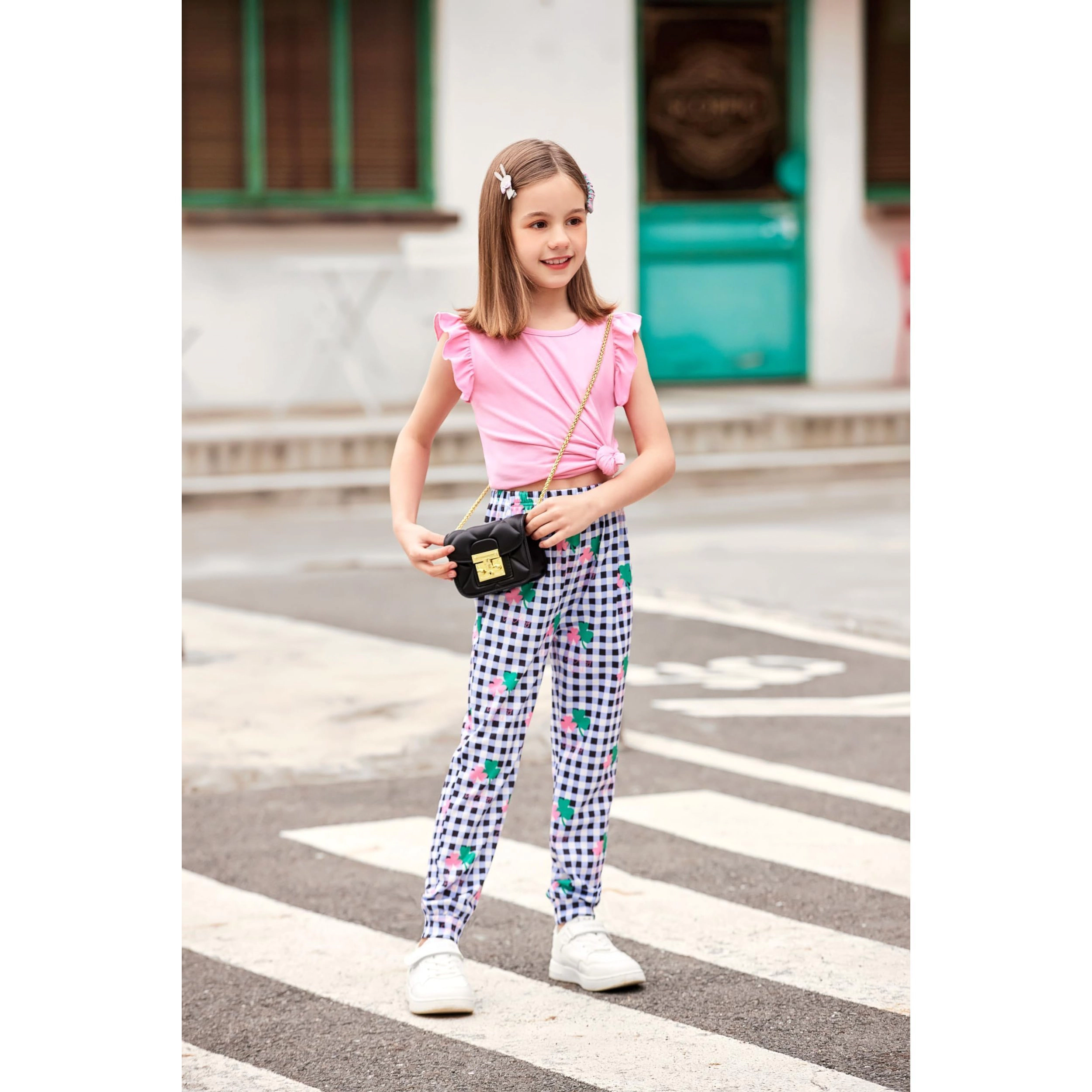 Arshiner Girls Piece Outfits Sleeveless Ruffle Trim Tank Top And High Waist Soft Pants Set
