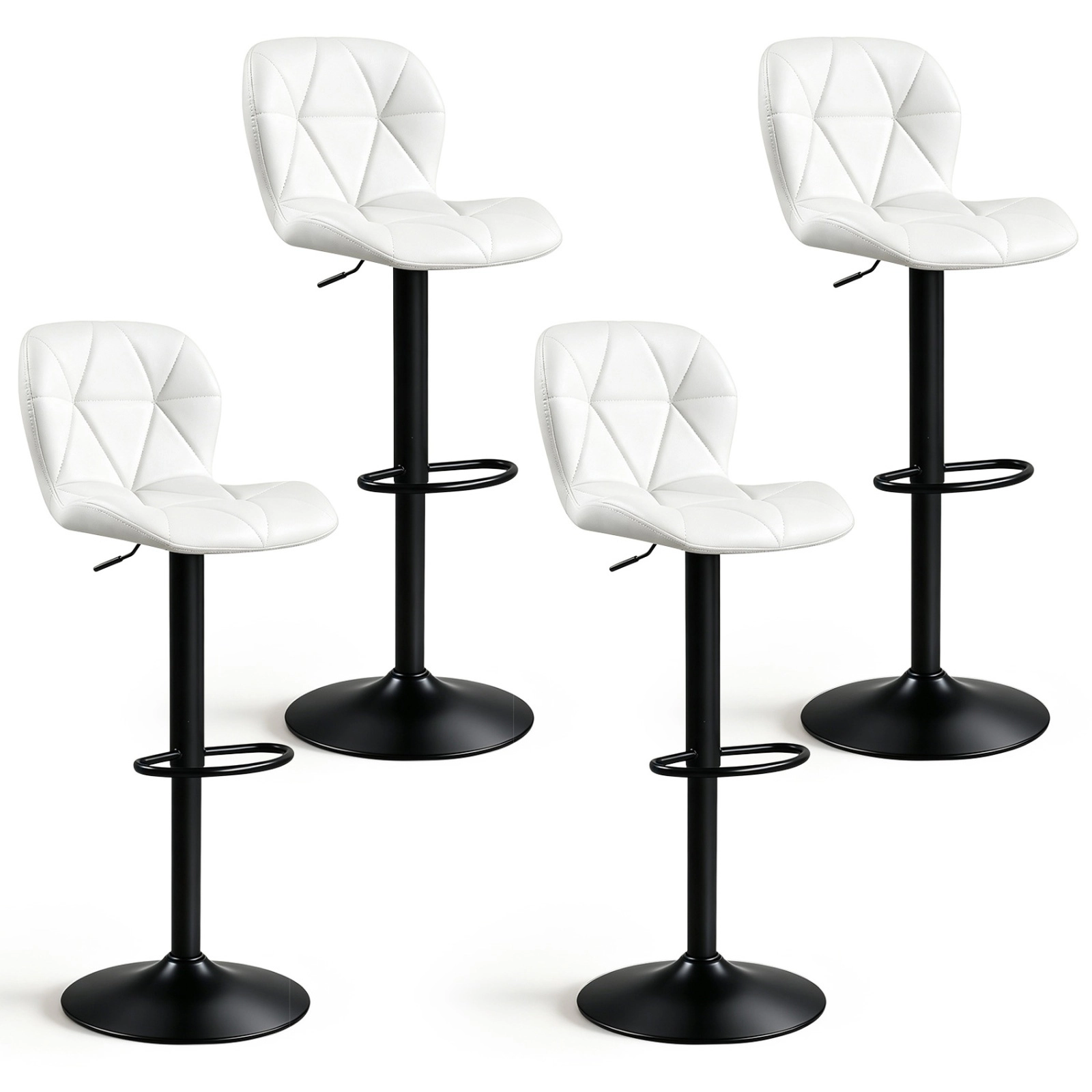 SUGIFT Set of 4 White Adjustable Swivel Bar Stools, PU Leather, Curved Back