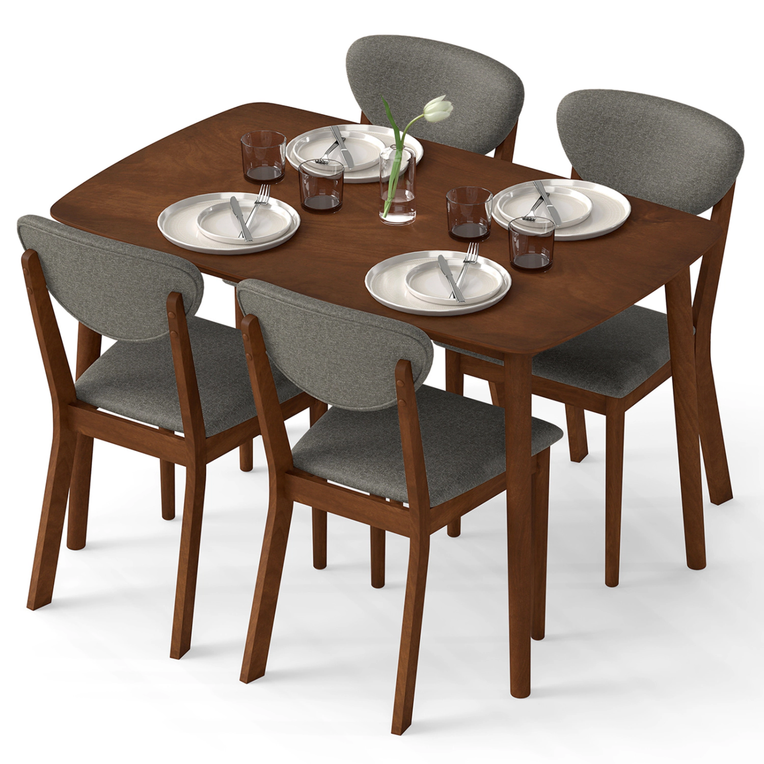 LJG 5-Piece Dining Set for 4 with Rectangular Table & Fabric Chairs for Living Room