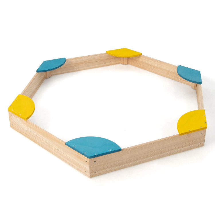 Hivvago Outdoor Solid Wood Sandbox with 6 Built-in Fan-shaped Seats