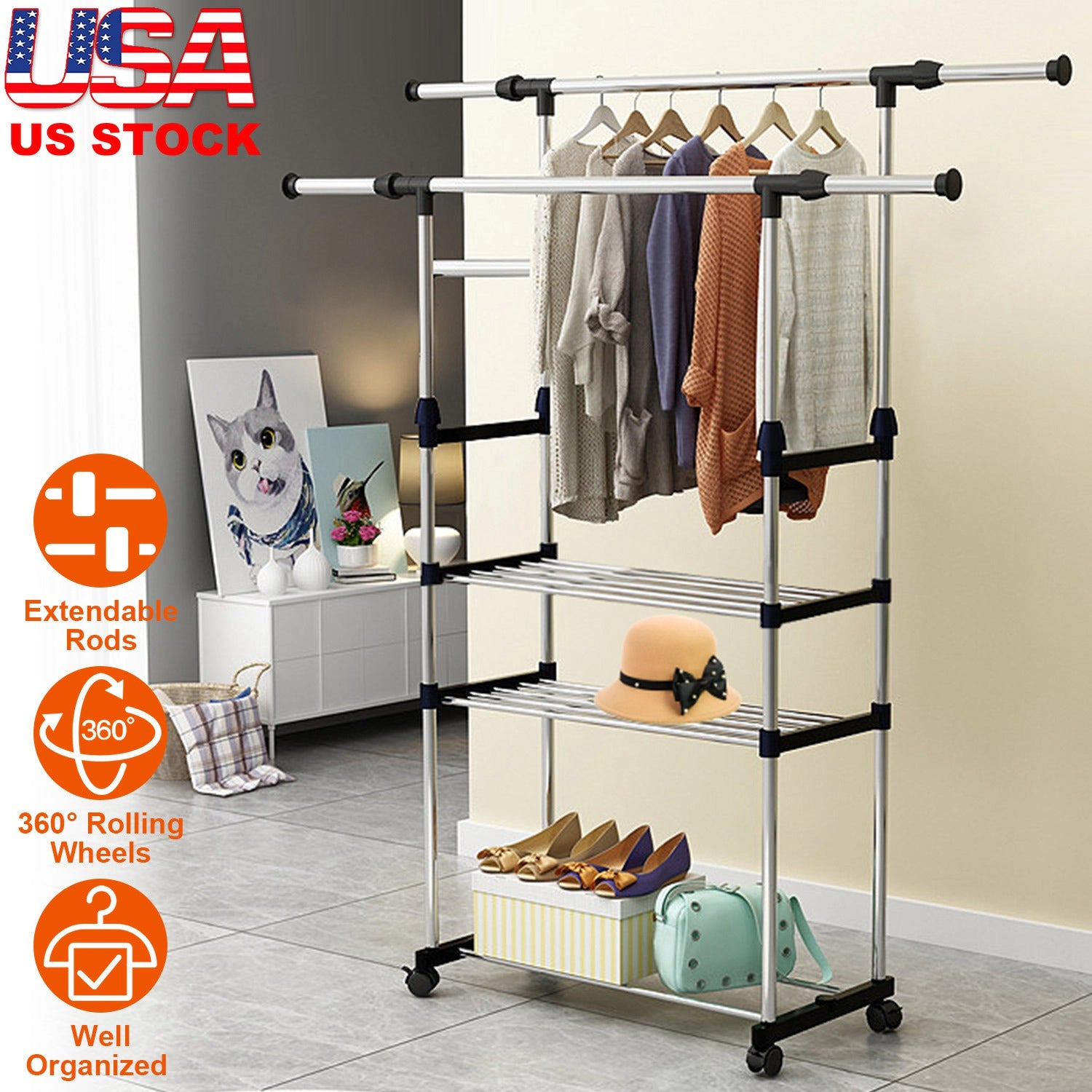 GBruno Extendable Rolling Garment Rack With Wheels
