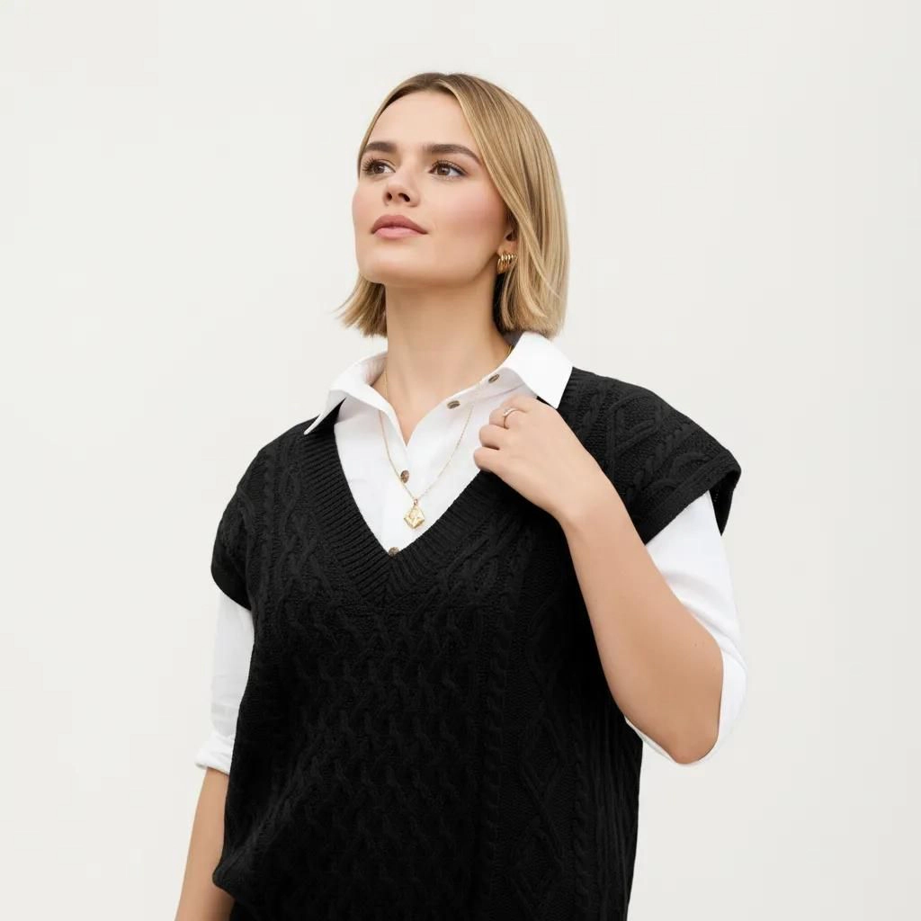 Anna-Kaci Women's Cable Knit Sleeveless Sweater Vest with V Neckline and Textured Pattern