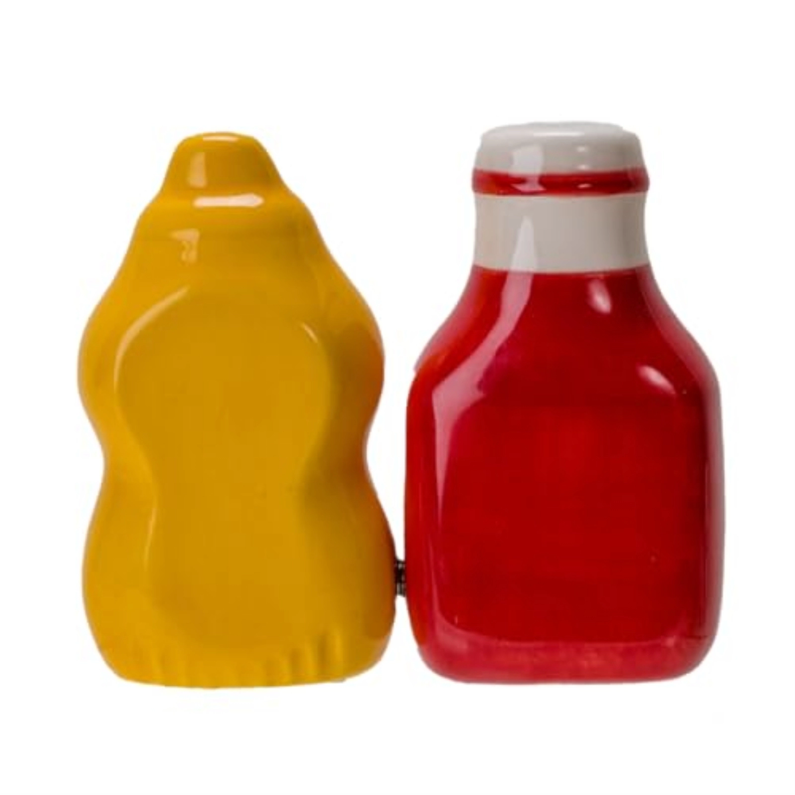 Pacific Giftware Mustard and Ketchup Ceramic Magnetic Salt and Pepper Shaker Set