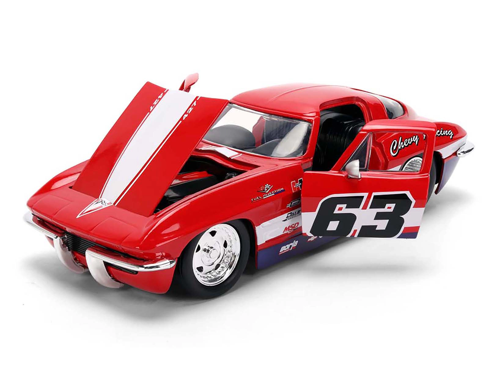 Jada 1963 Chevrolet Corvette Stingray #63 "Chevy Racing" Red with White and Blue Stripes "Bigtime Muscle"