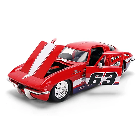 Jada Collectible 1963 Chevrolet Corvette Stingray #63 "Chevy Racing" Red With White And Blue Stripes "Bigtime Muscle"