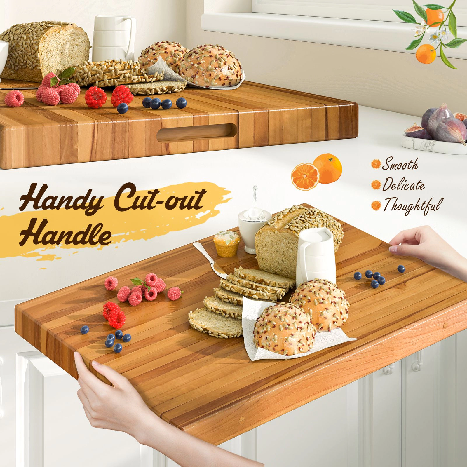SlickBlue 24 Inch Teak Wood Cutting Board Extra Large Reversible Chopping Board