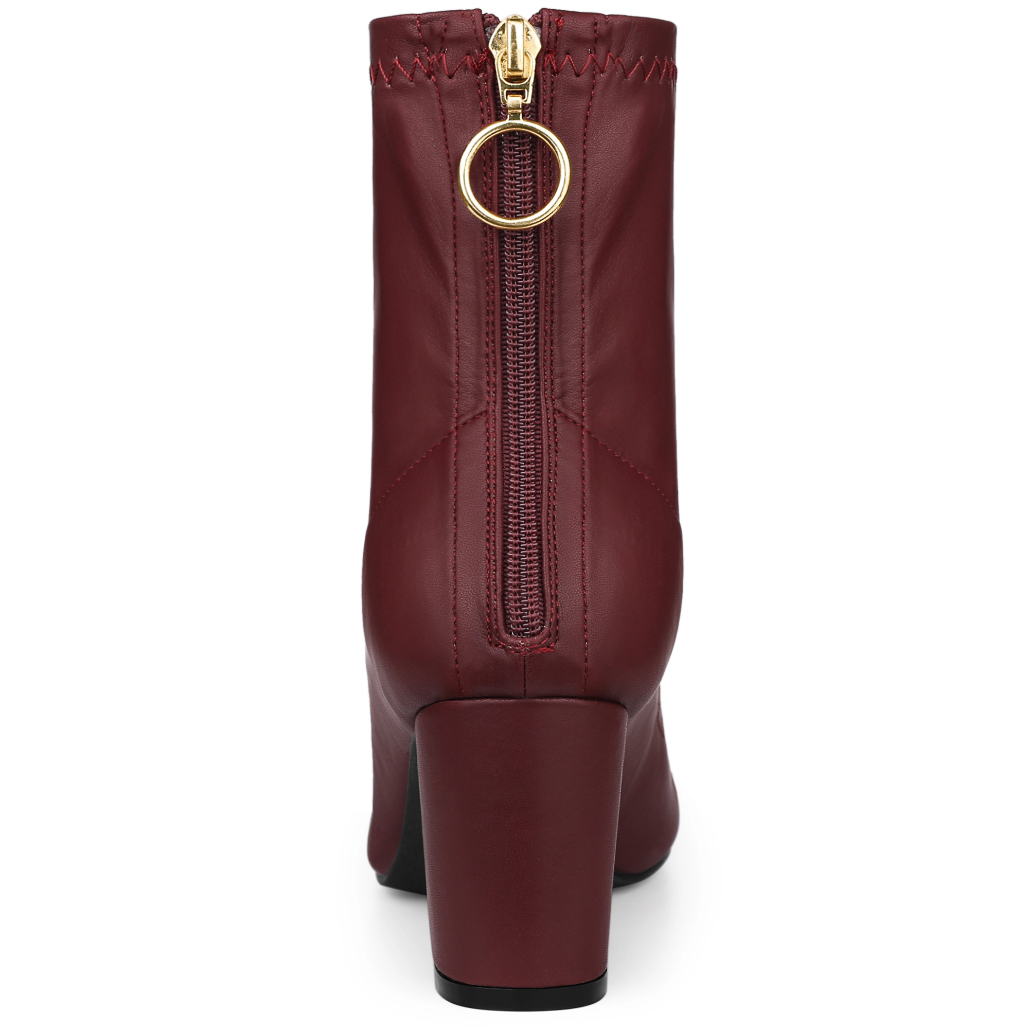 BLISSFUL STEP Women Pointy Toe Back Zip Chunky Heel Ankle Boots