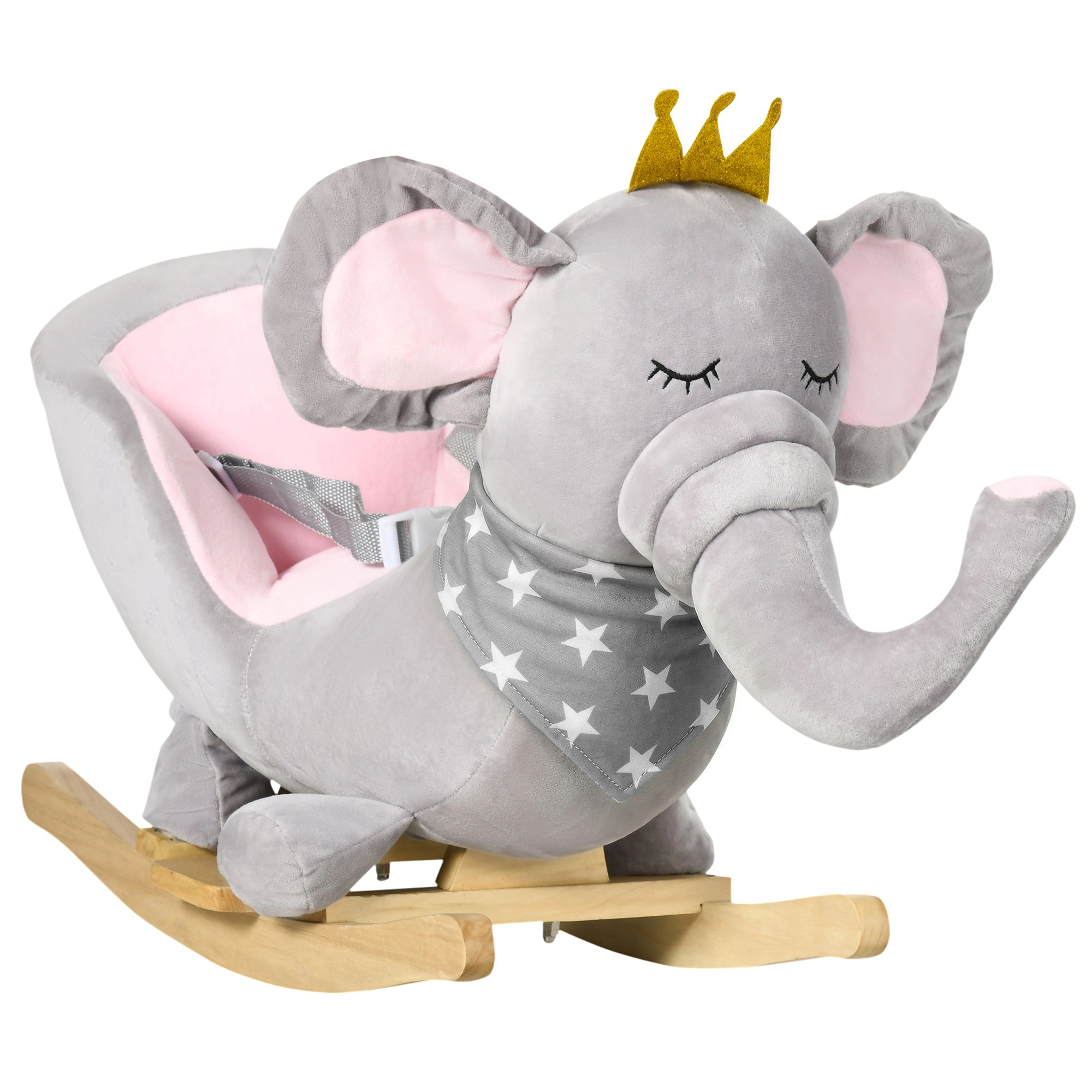 HONGGE Plush Elephant Rocking Chair with Sound & Seatbelt, Wood Base, Holds up to 110 lbs, Ages 18-36 Months, Gray