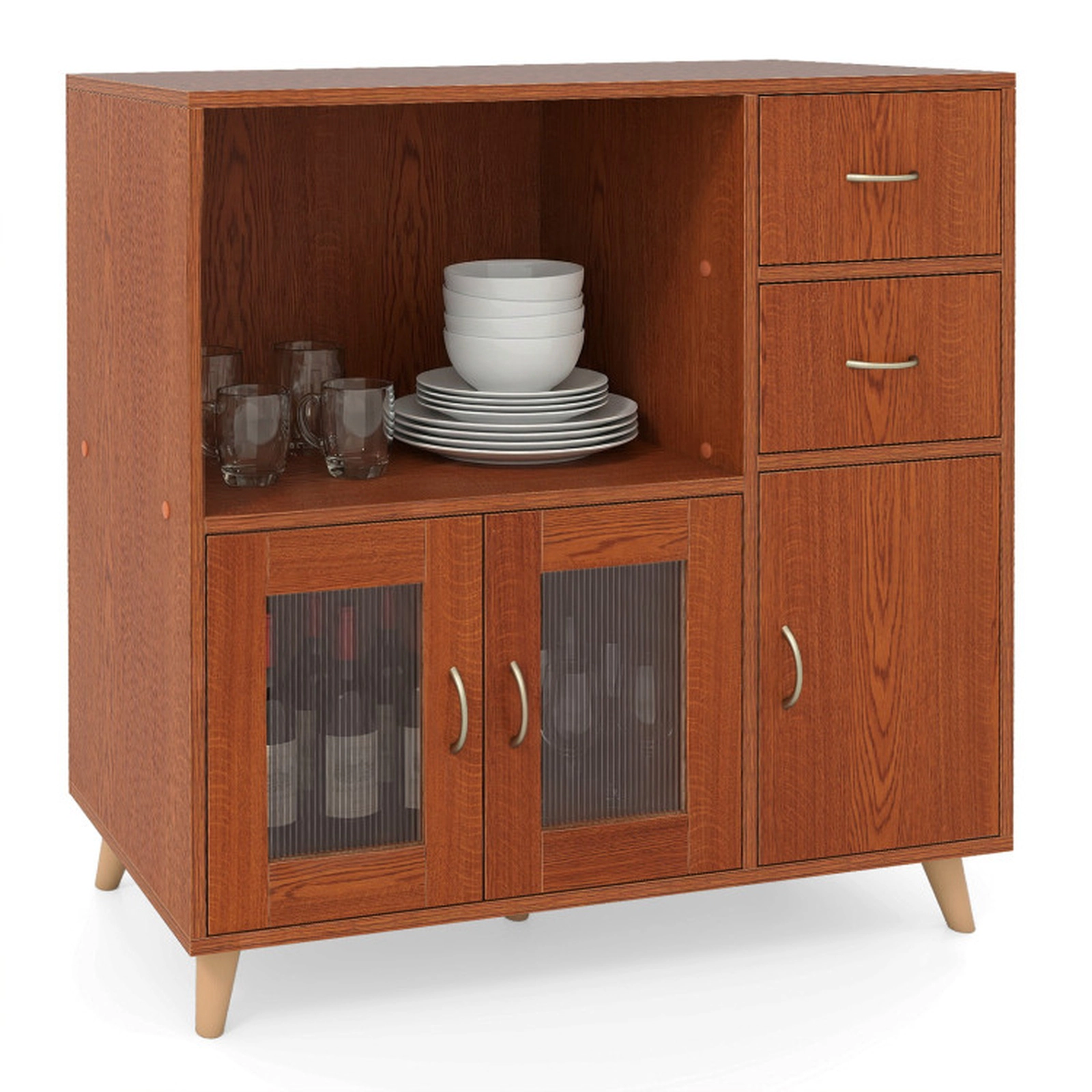 SUGIFT 36-in Sideboard Buffet Cabinet with Open Compartment 330-lb Capacity Brown/Natural